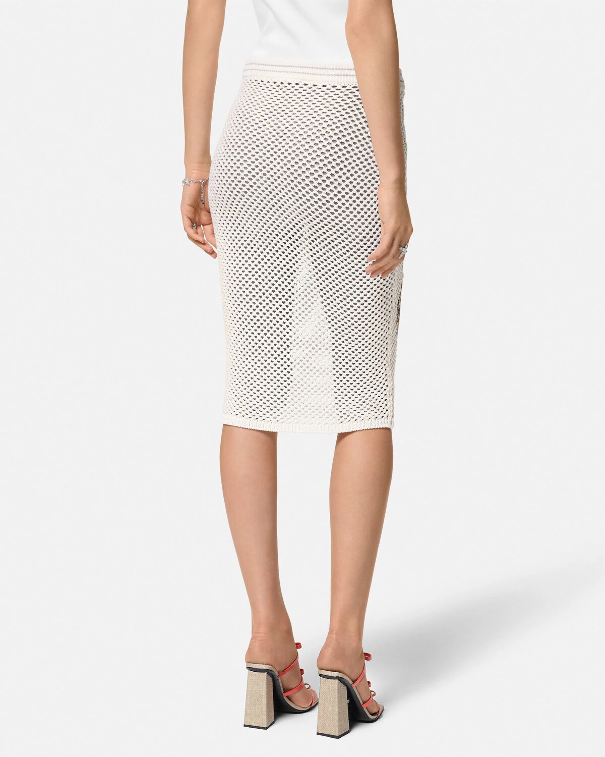 Embroidered Crochet Knit Midi Skirt - 5