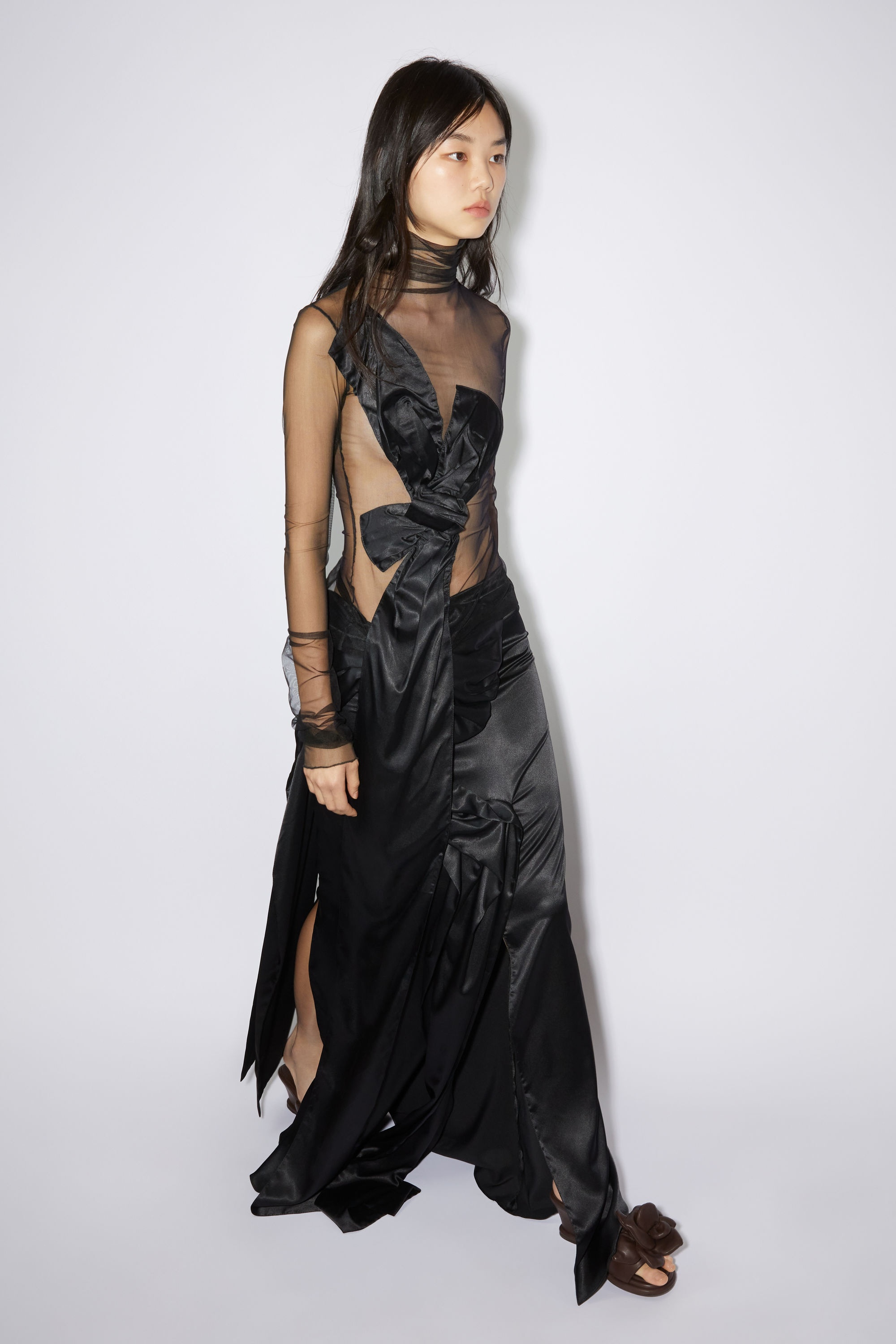 Satin bow skirt - Black - 4