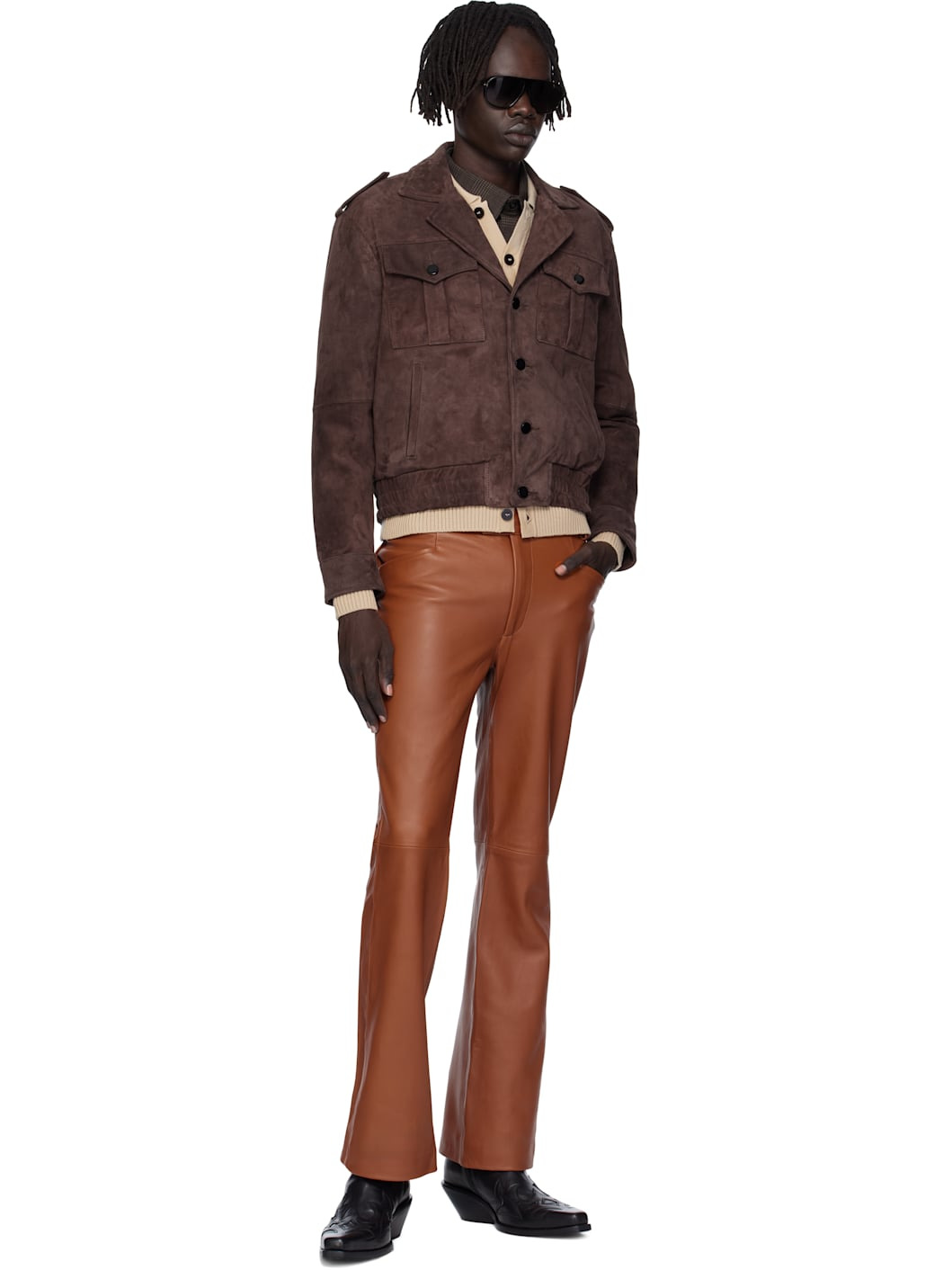Orange Flare Leather Pants - 4