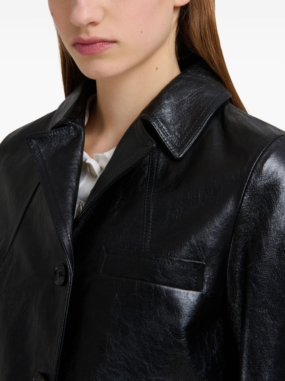 cropped leather button-up jacket - 6