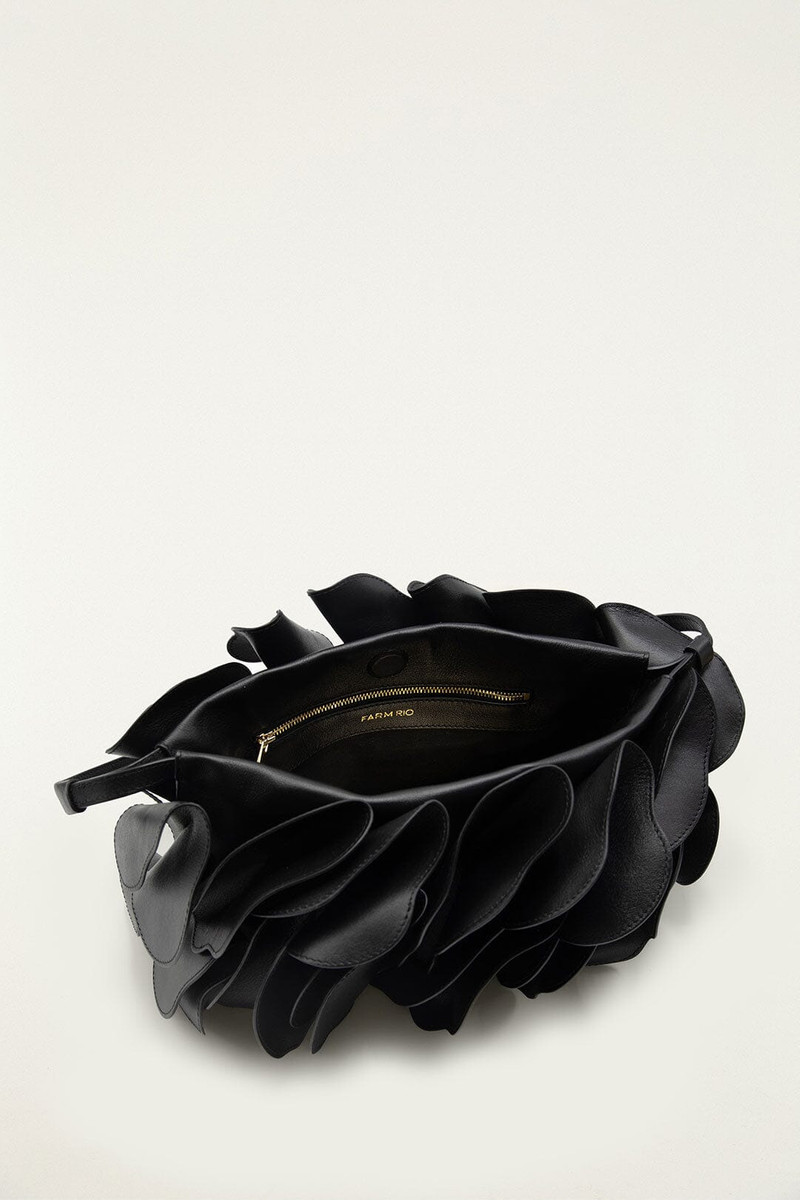 Black Leather Shoulder Flower Bag 3