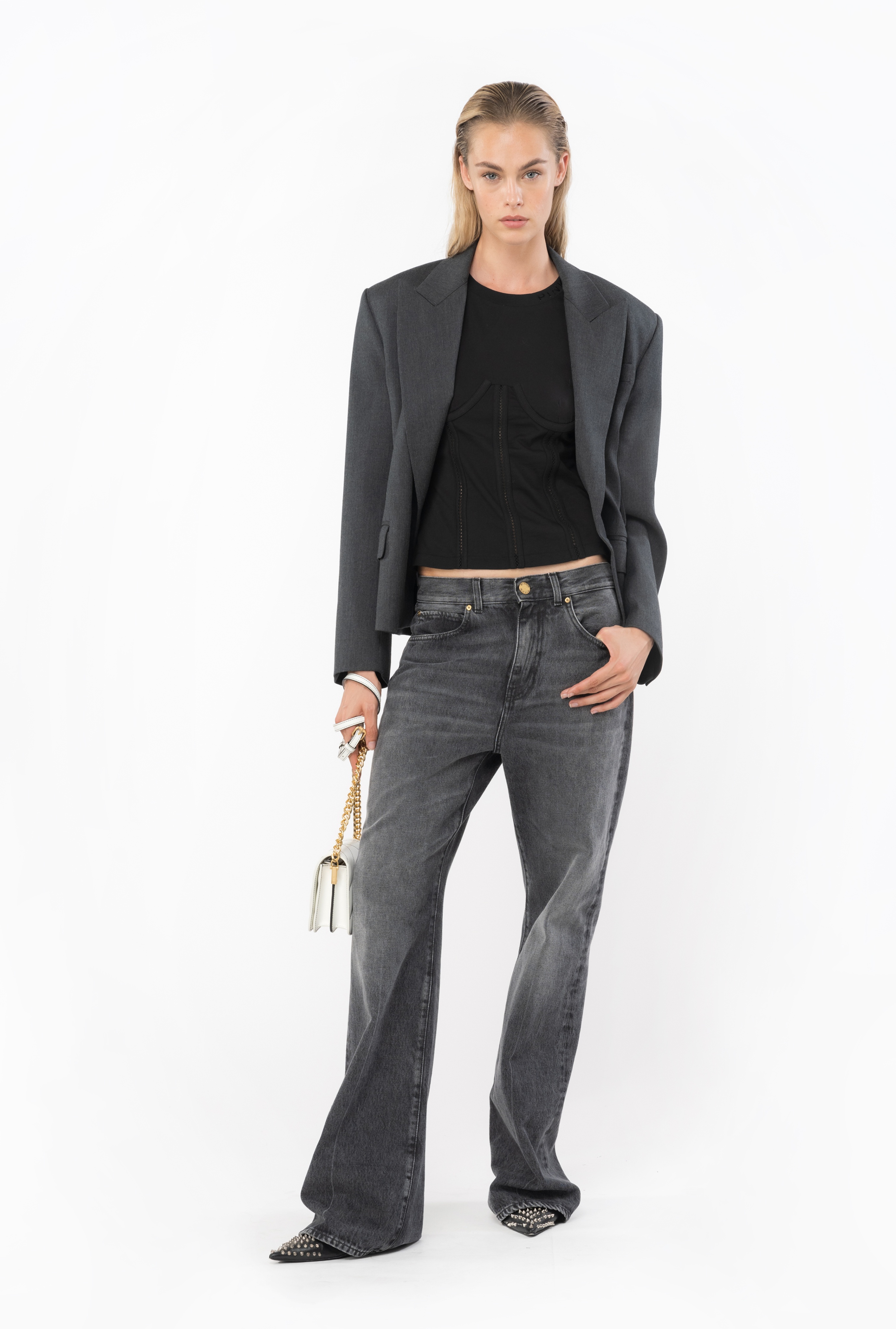 WIDE-LEG BLACK DENIM JEANS - 2
