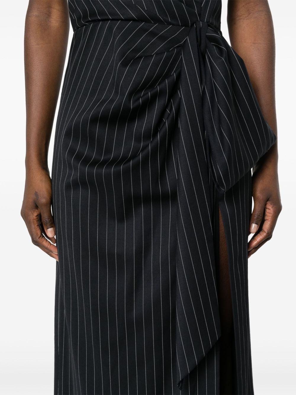 pinstripe knotted-waist midi dress - 5
