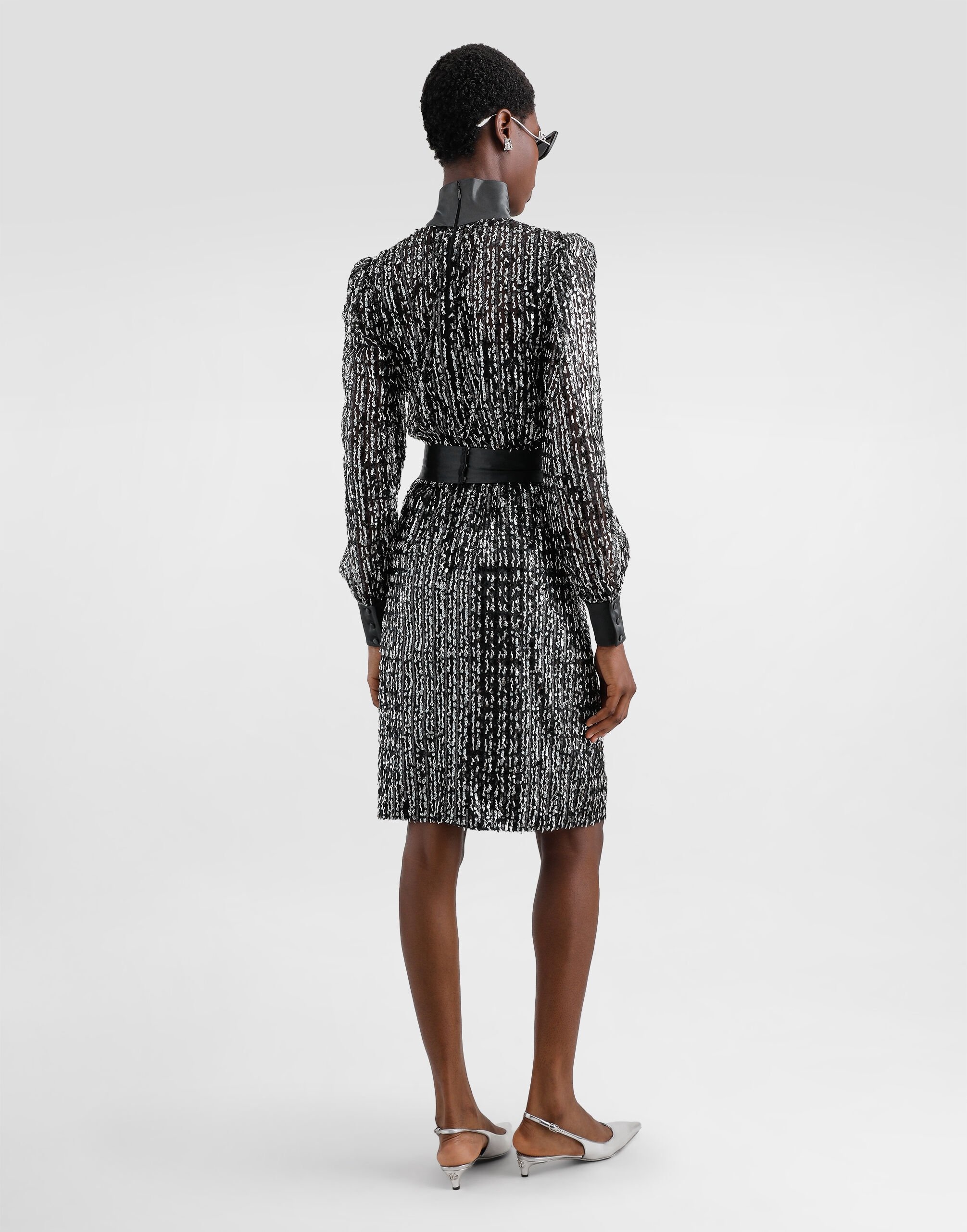 Midi dress with vertical sequin stripe embroidery - 3
