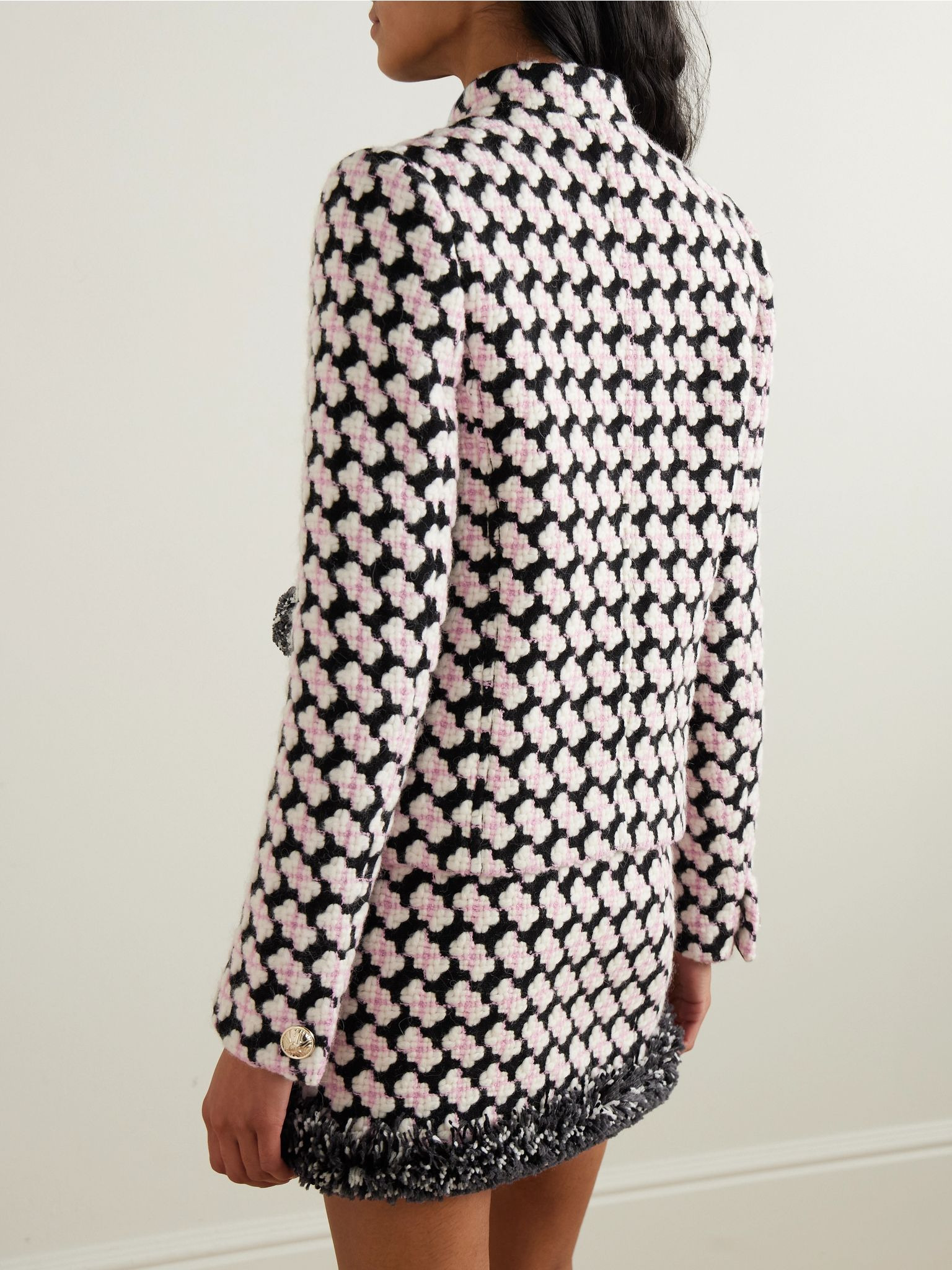 Fringed wool-blend tweed jacket Pink - 3