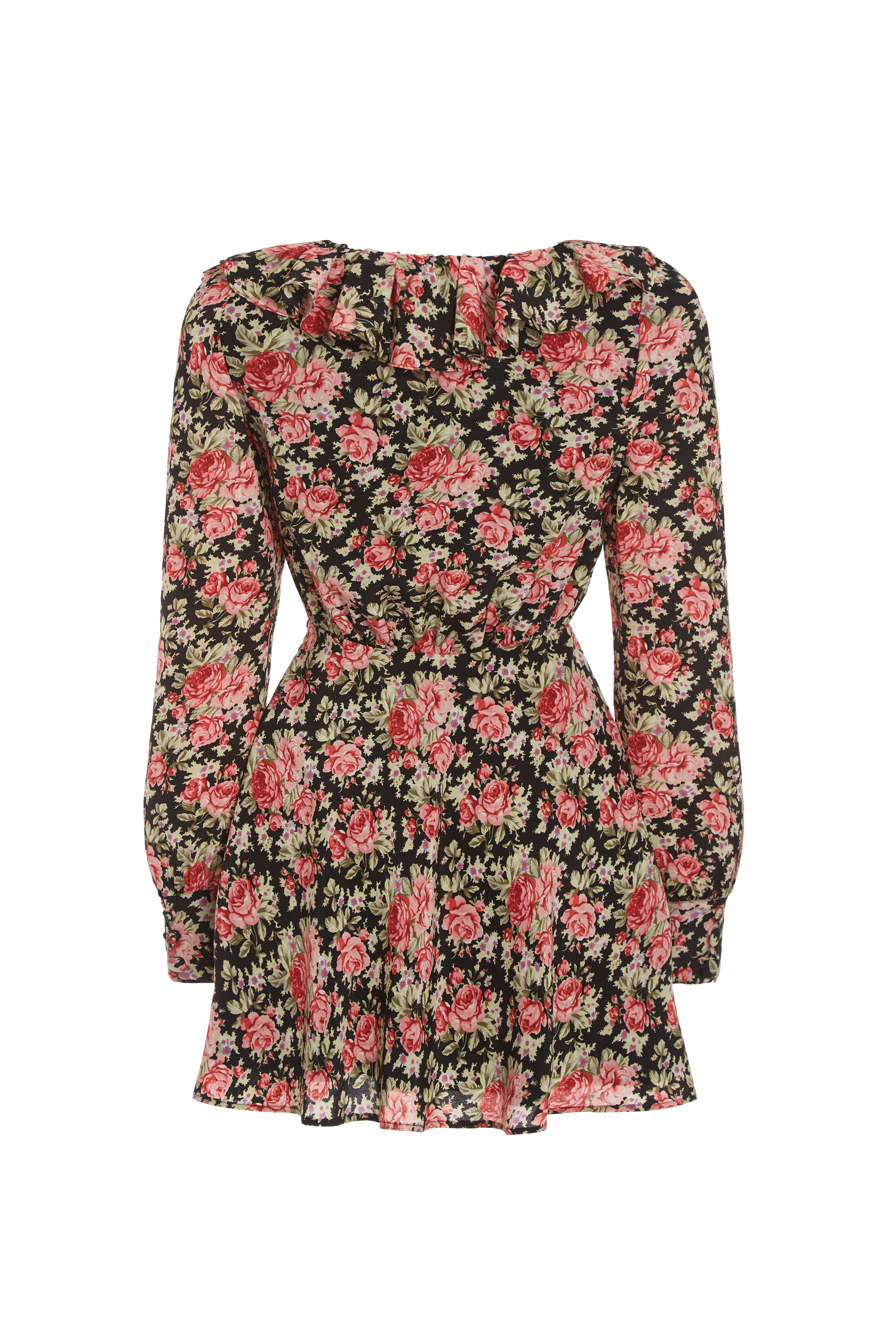 ROSE PRINT MINI DRESS WITH VELVET BOW - 2