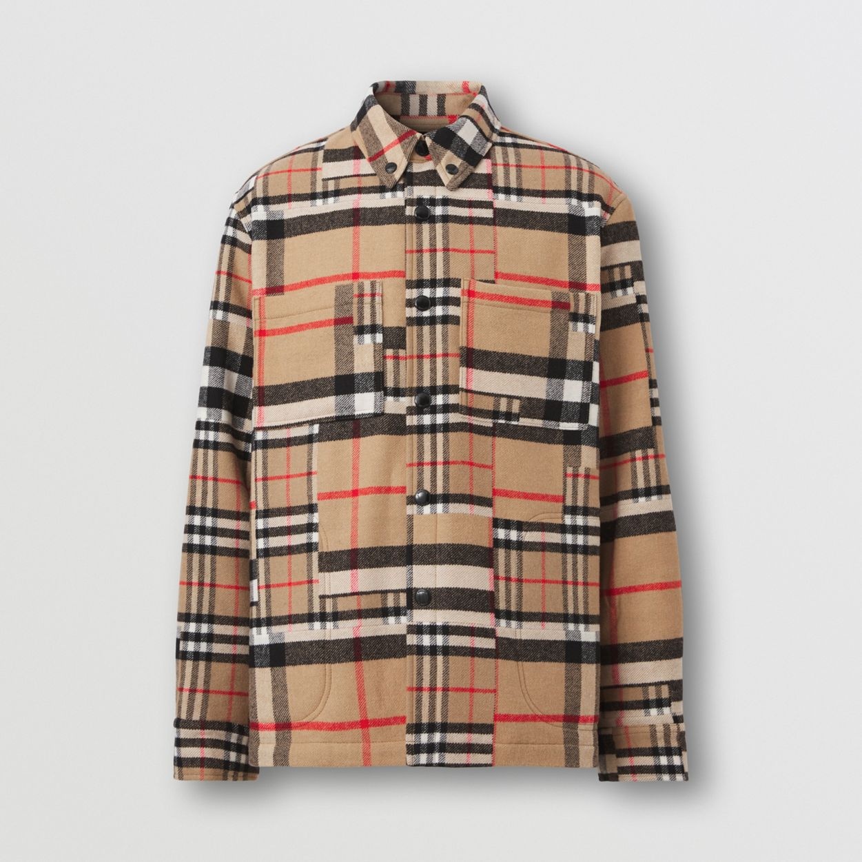 Patchwork Check Wool Oversized Overshirt - 1