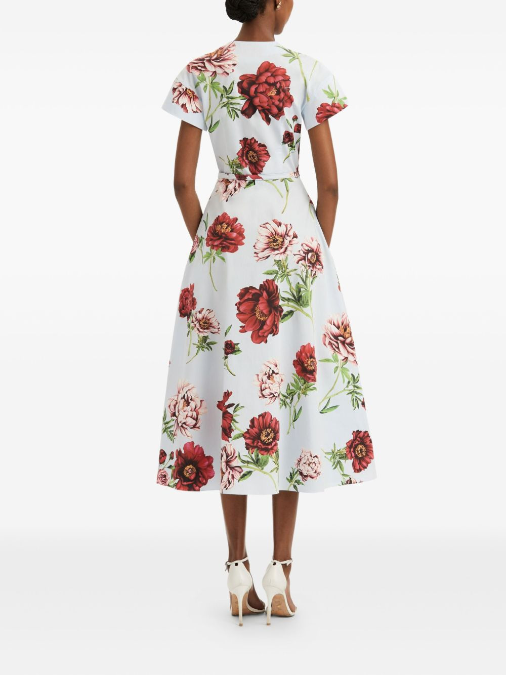 floral-print belted midi dress - 4