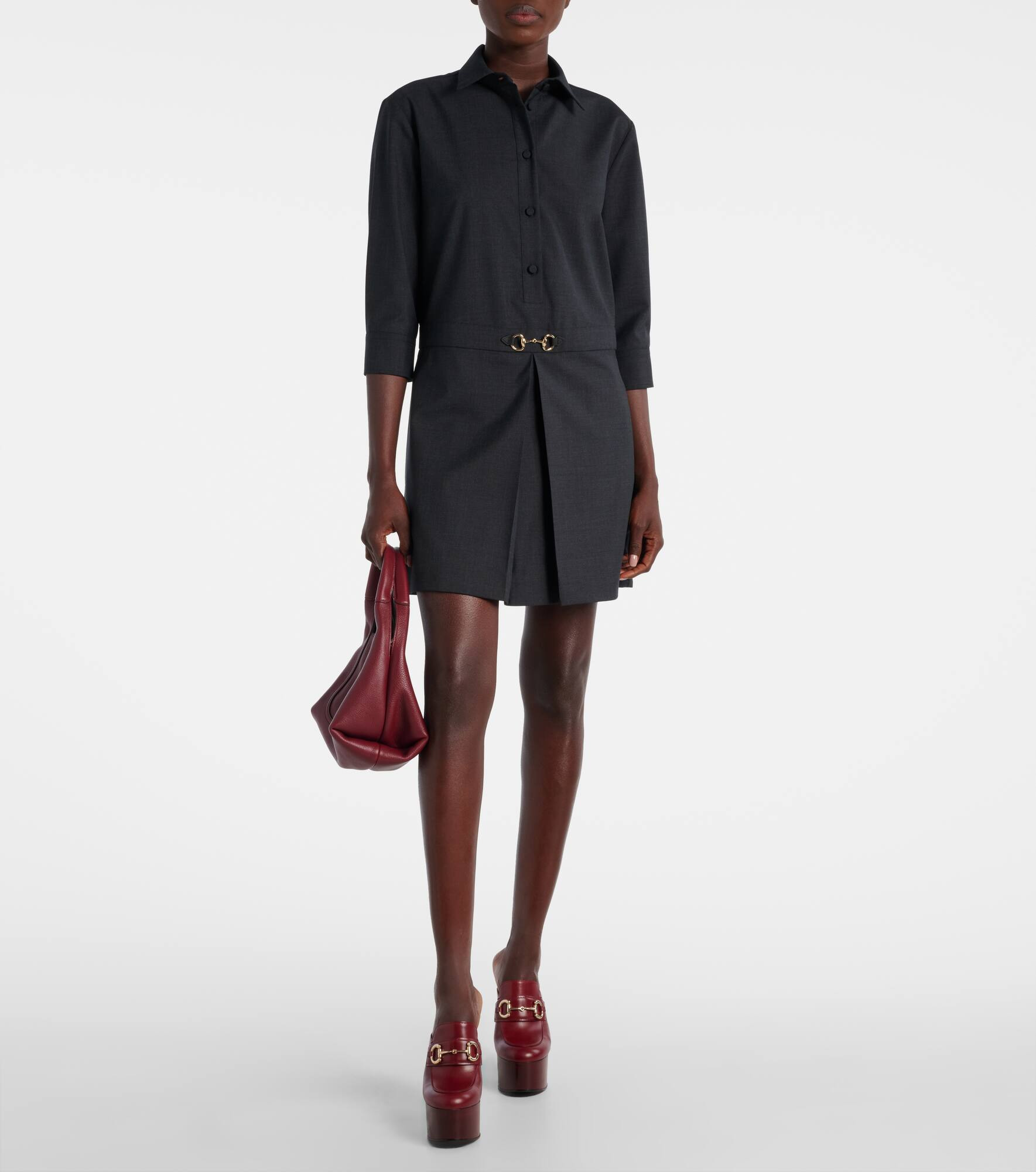 Horsebit wool shirt dress - 2