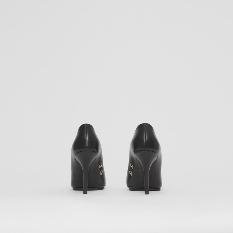 Eyelet Detail Leather Point-toe Pumps 5