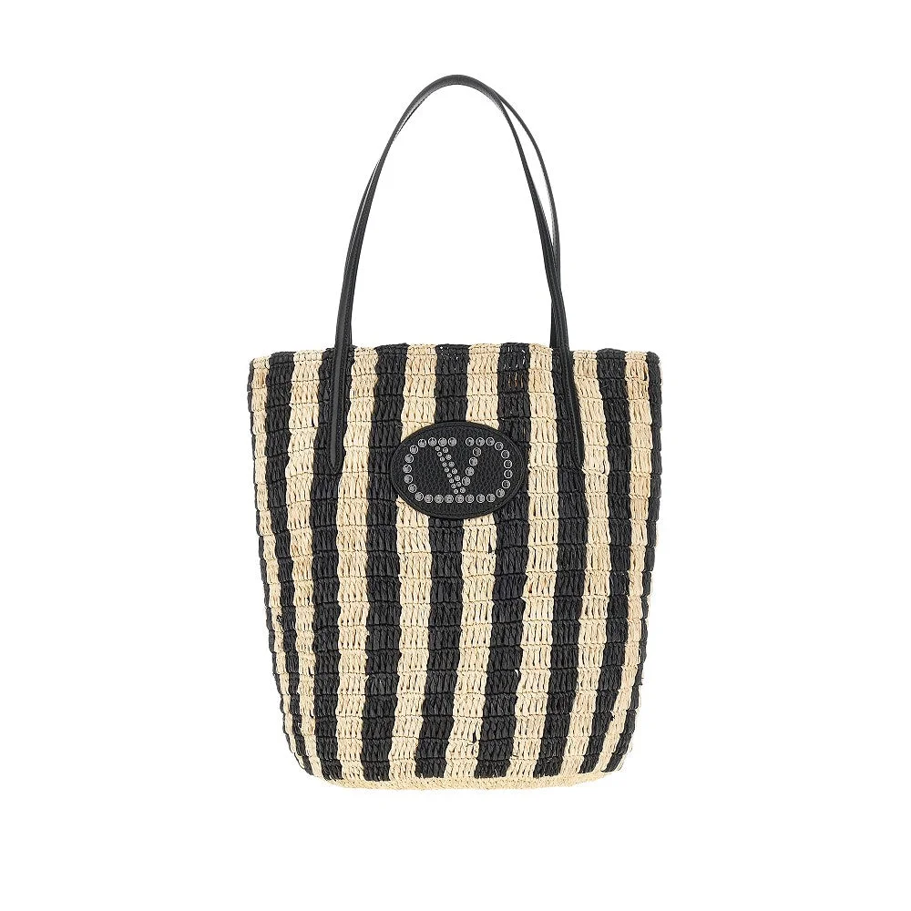 VLOGO SIGNATURE PATCH RAFFIA SHOPPING BAG - 1