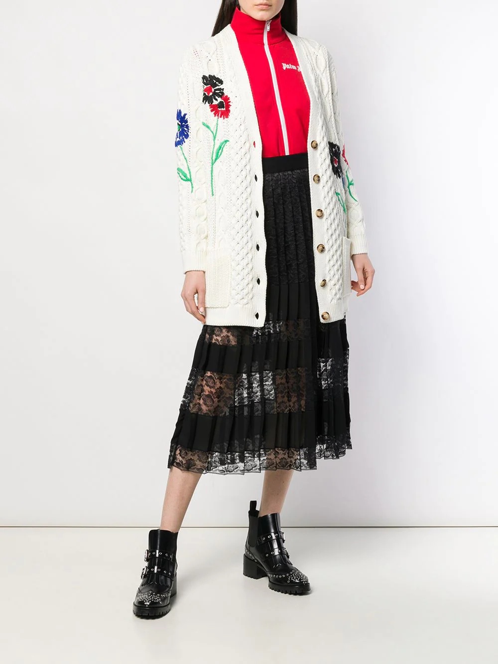 floral-embroidered cable-knit cardigan - 2