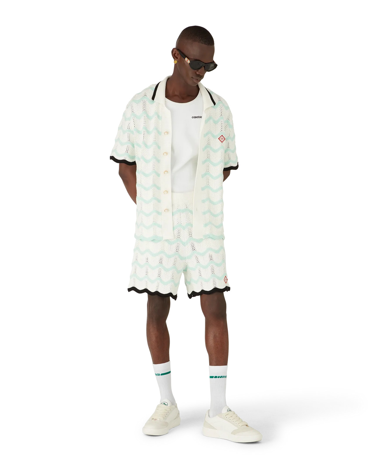 Gradient Wave Cotton Crochet Short Sleeve Shirt | Casablanca Paris - 4