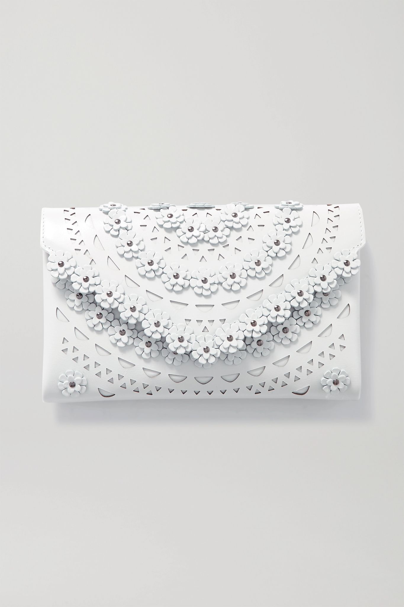 Studded laser-cut leather clutch - 1