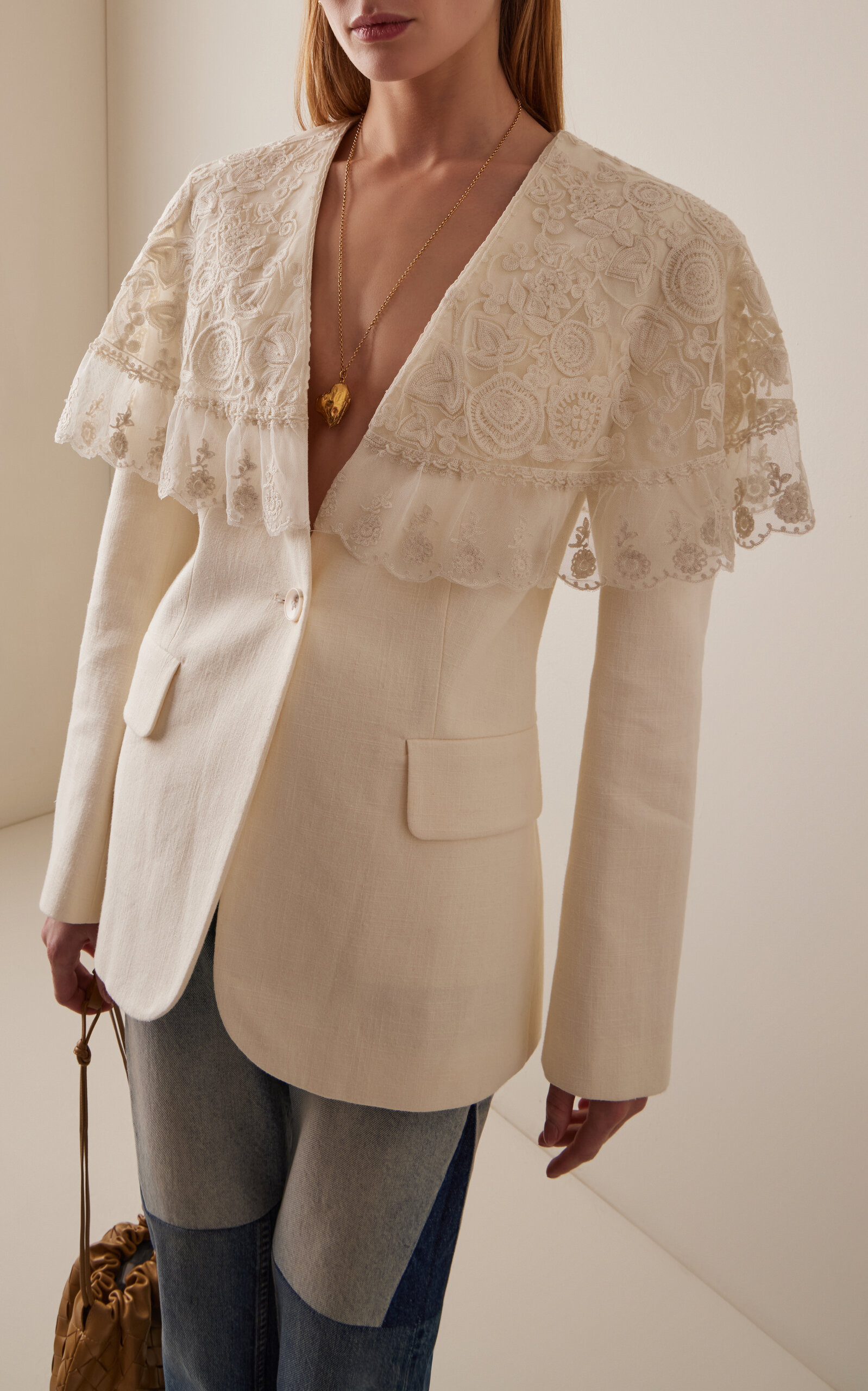 Arielle Lace-Trimmed Linen-Cotton Blazer ivory - 2