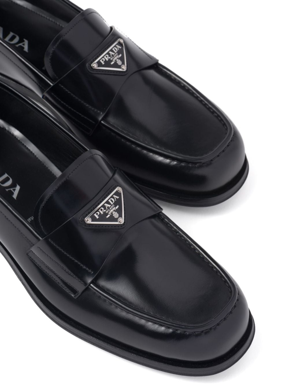triangle-logo brushed-leather loafers - 4