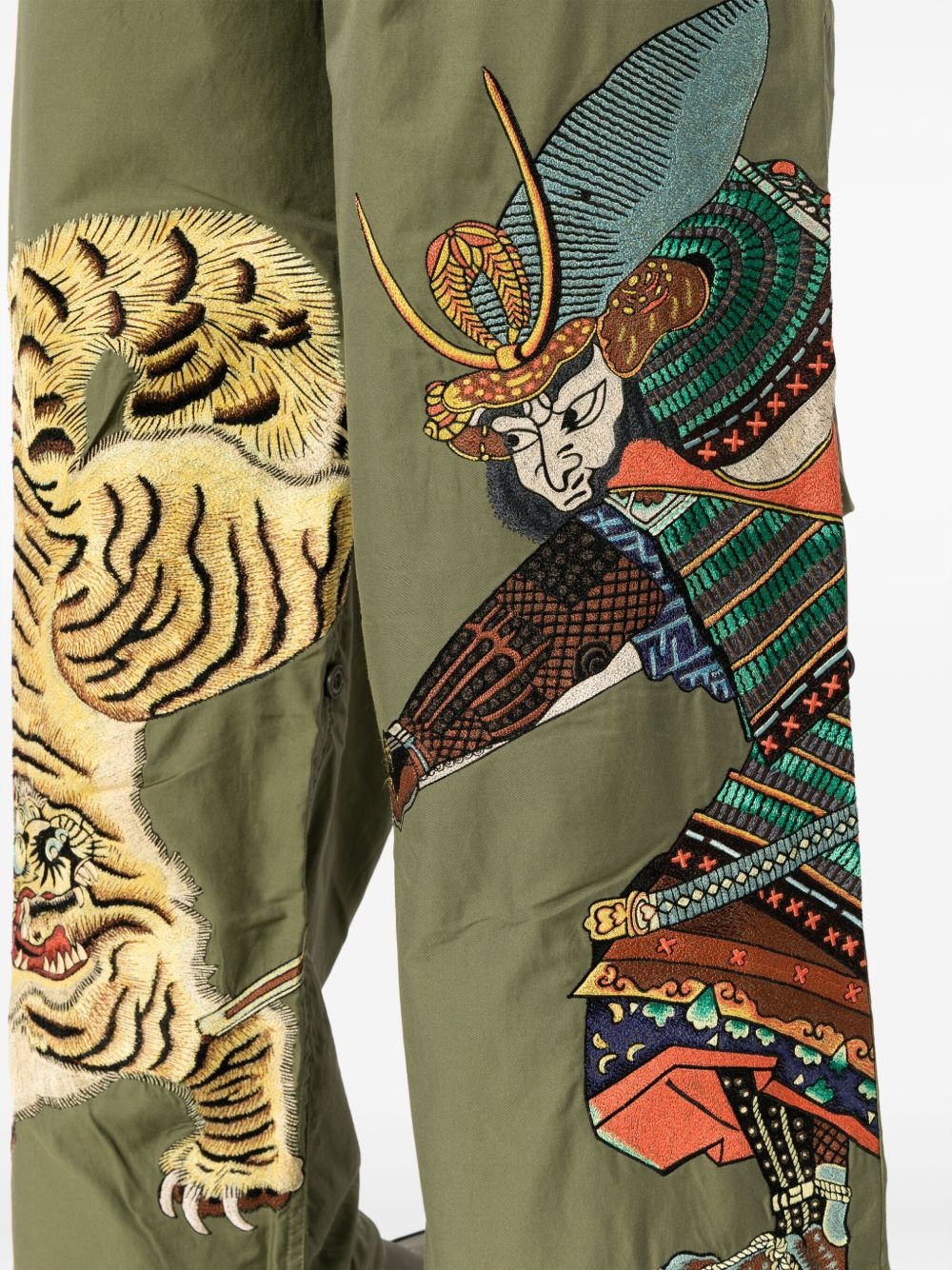 Tiger vs Samurai-embroidered cargo trousers - 5