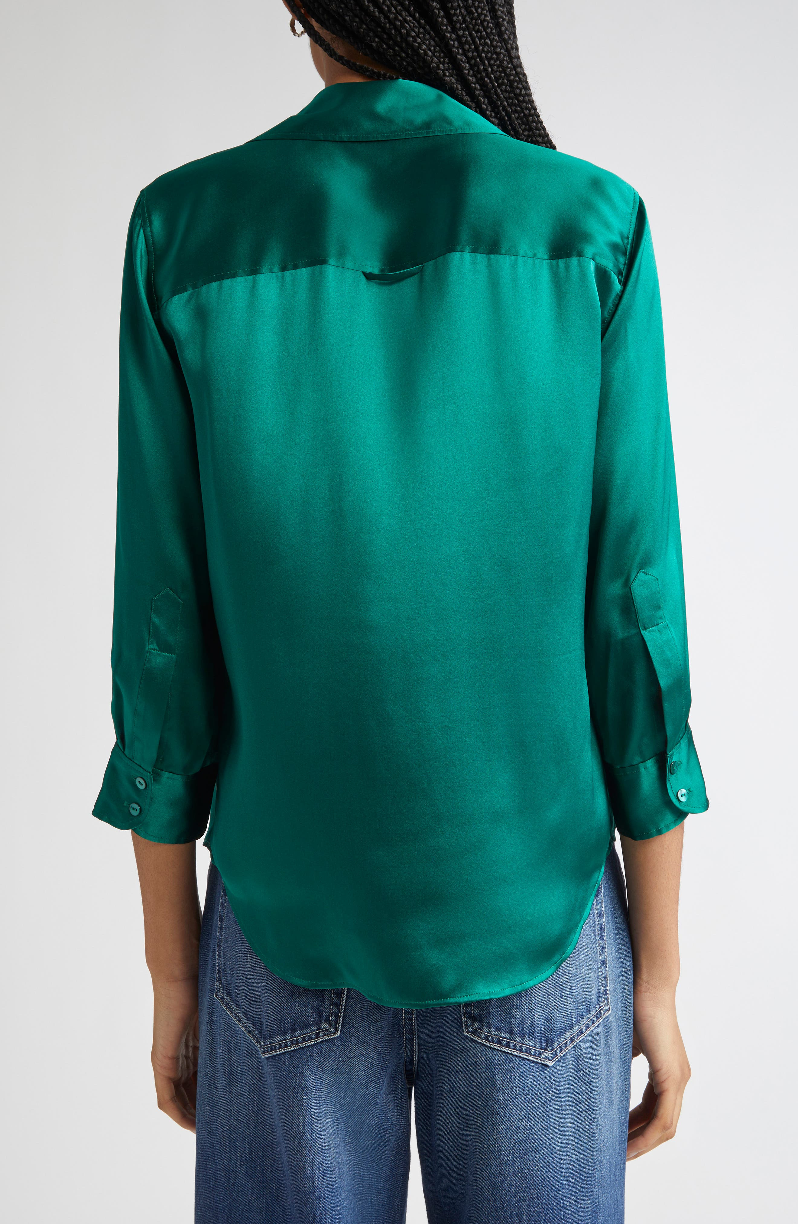 L'AGENCE Dani Silk Charmeuse Blouse in Bottle Green at Nordstrom - 2