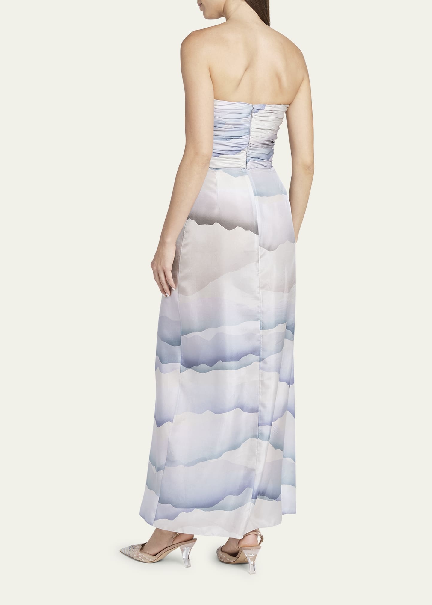 Printed Strapless Ruched Silk Dress - 3