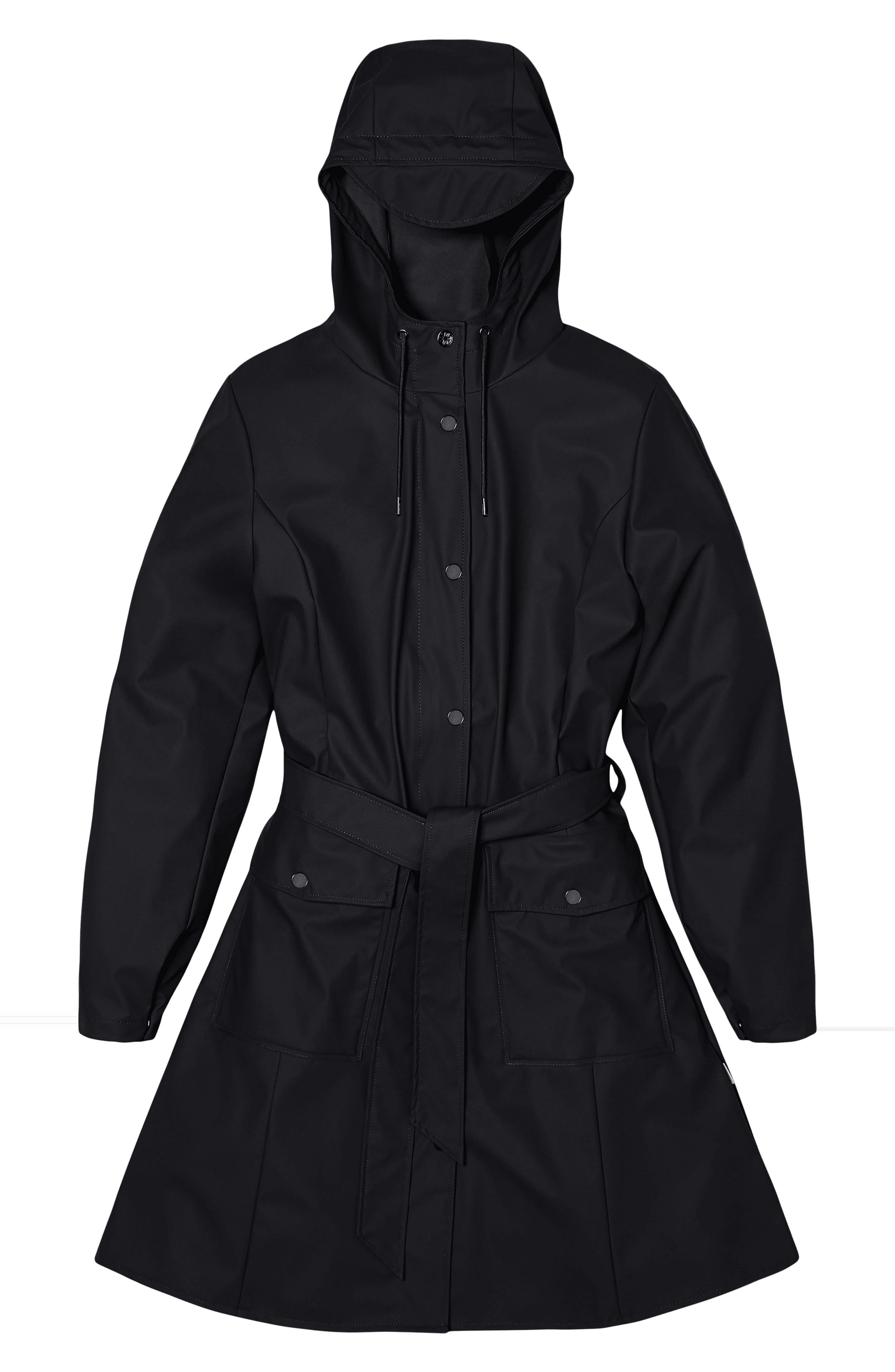 Rains Curve Waterproof Belted Jacket in Black at Nordstrom - 4