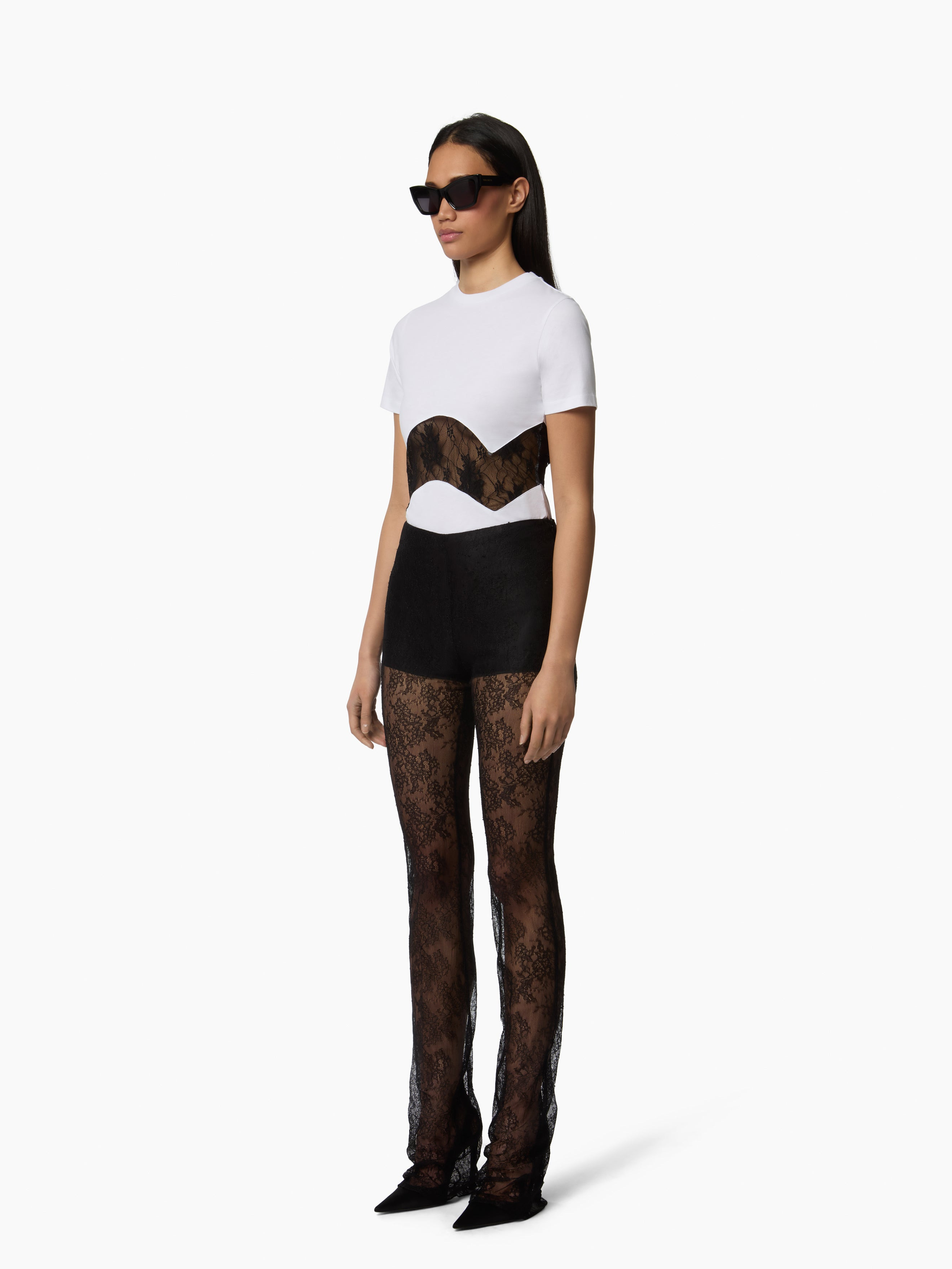 White Lace Inserts T-Shirt - 2