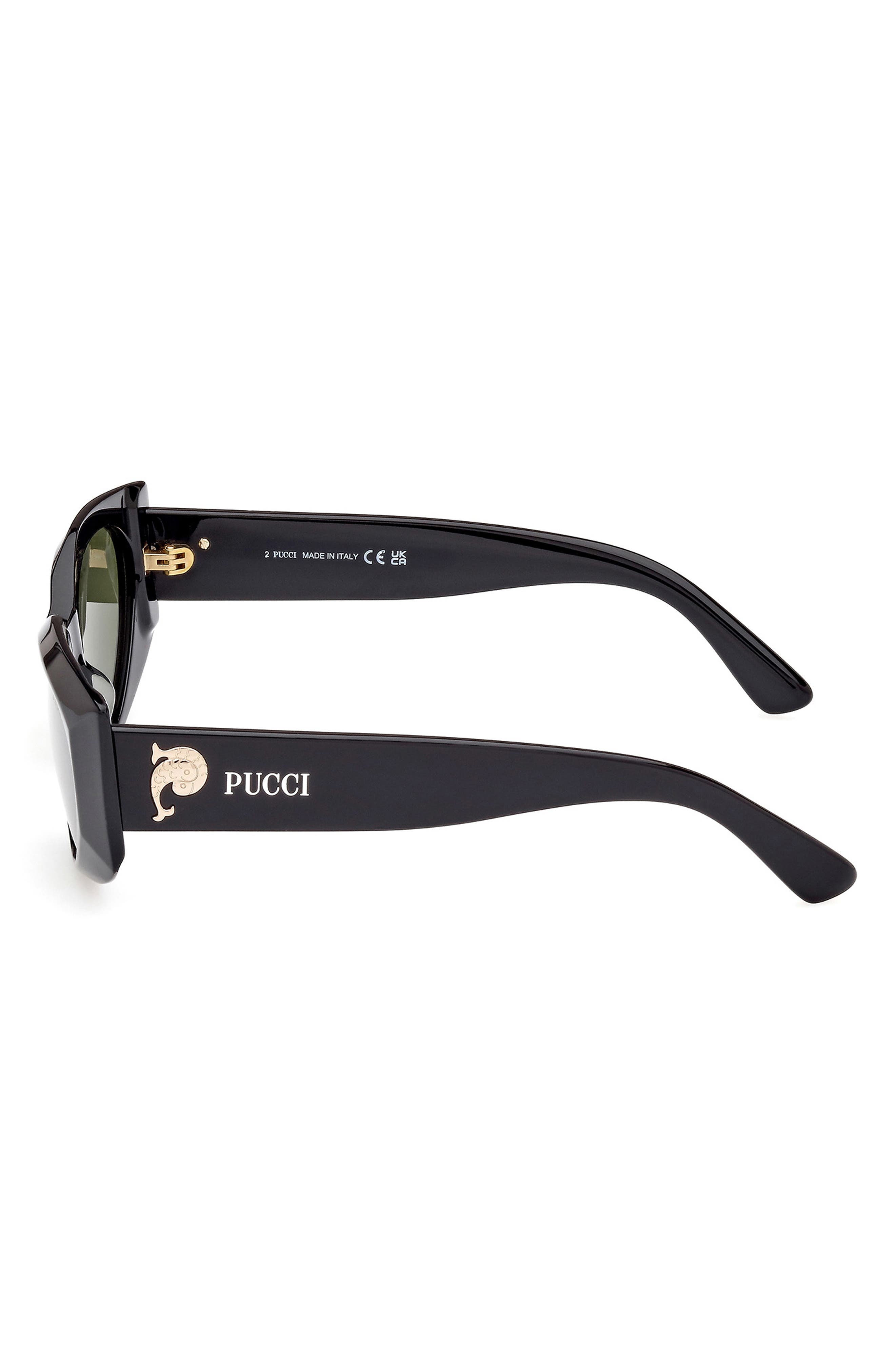 Emilio Pucci Geometric 55mm Sunglasses in Shiny Black /Green at Nordstrom - 5