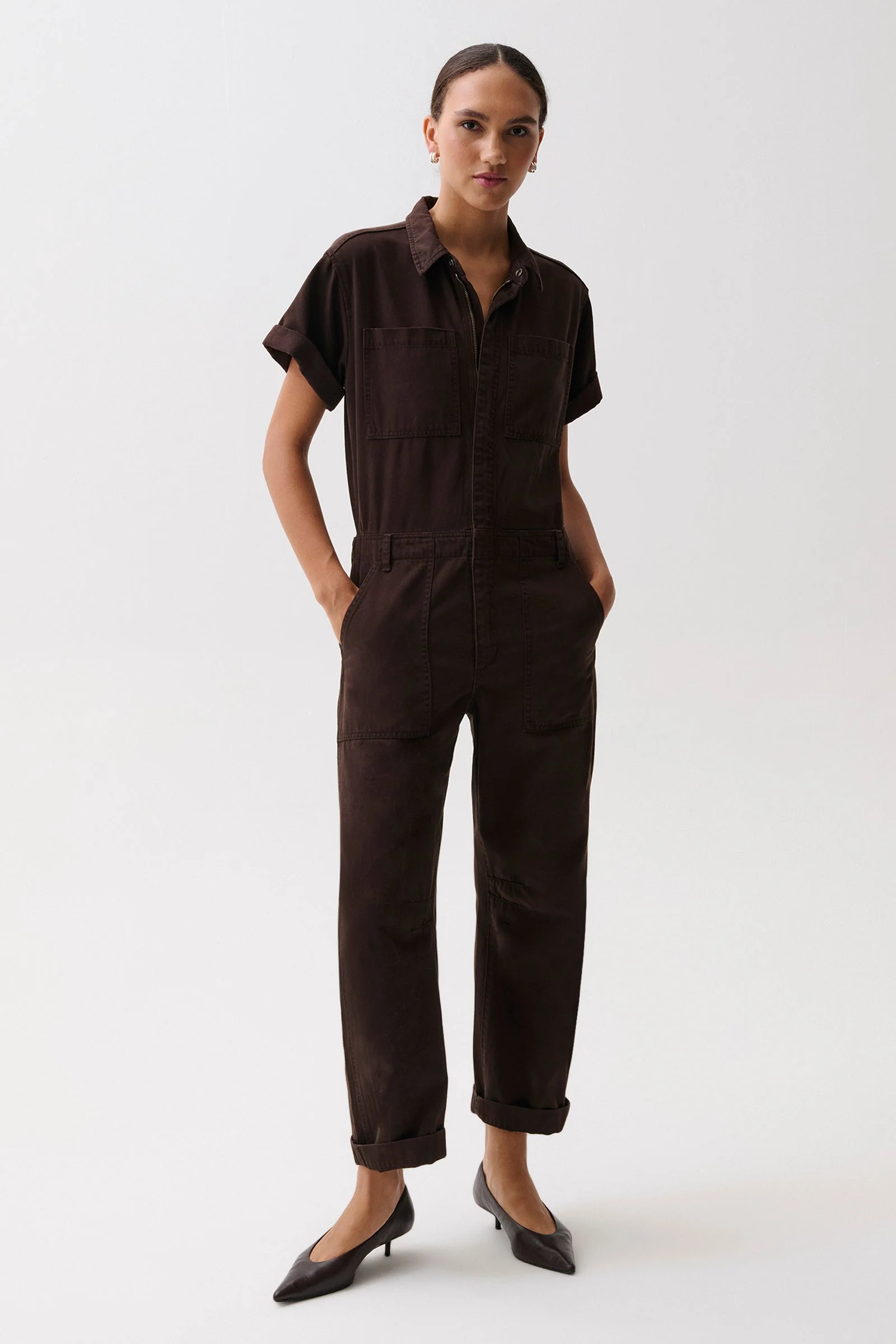 CRUZ BARREL LEG JUMPSUIT- MOCHA - 1