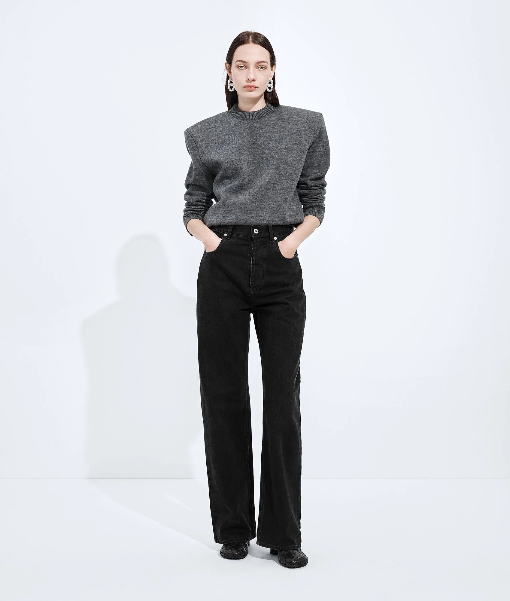 Faded Black Wide Leg Jeans - 1