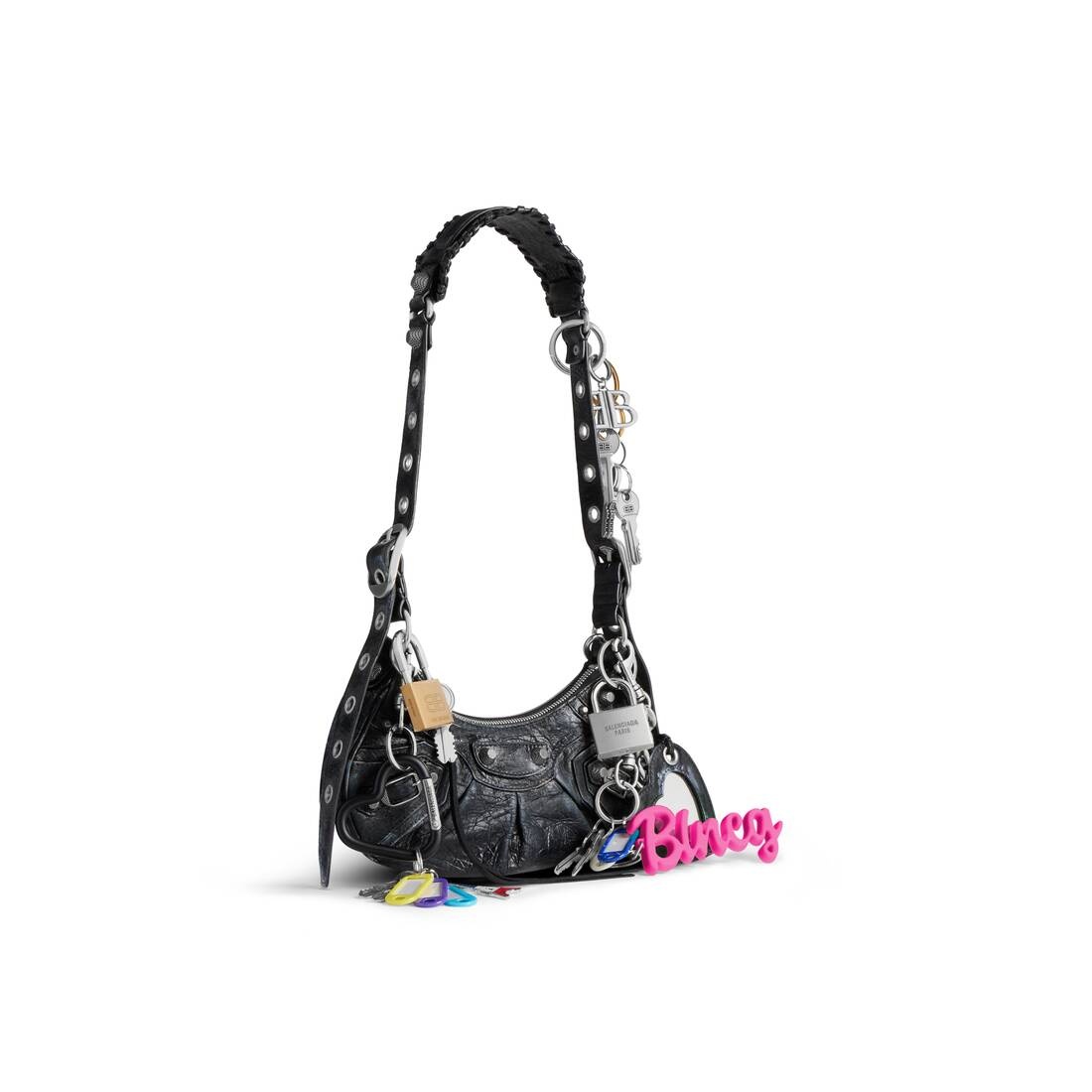 Women's Le Cagole Xs Shoulder Bag Used Effect With Charms  in Black - 2