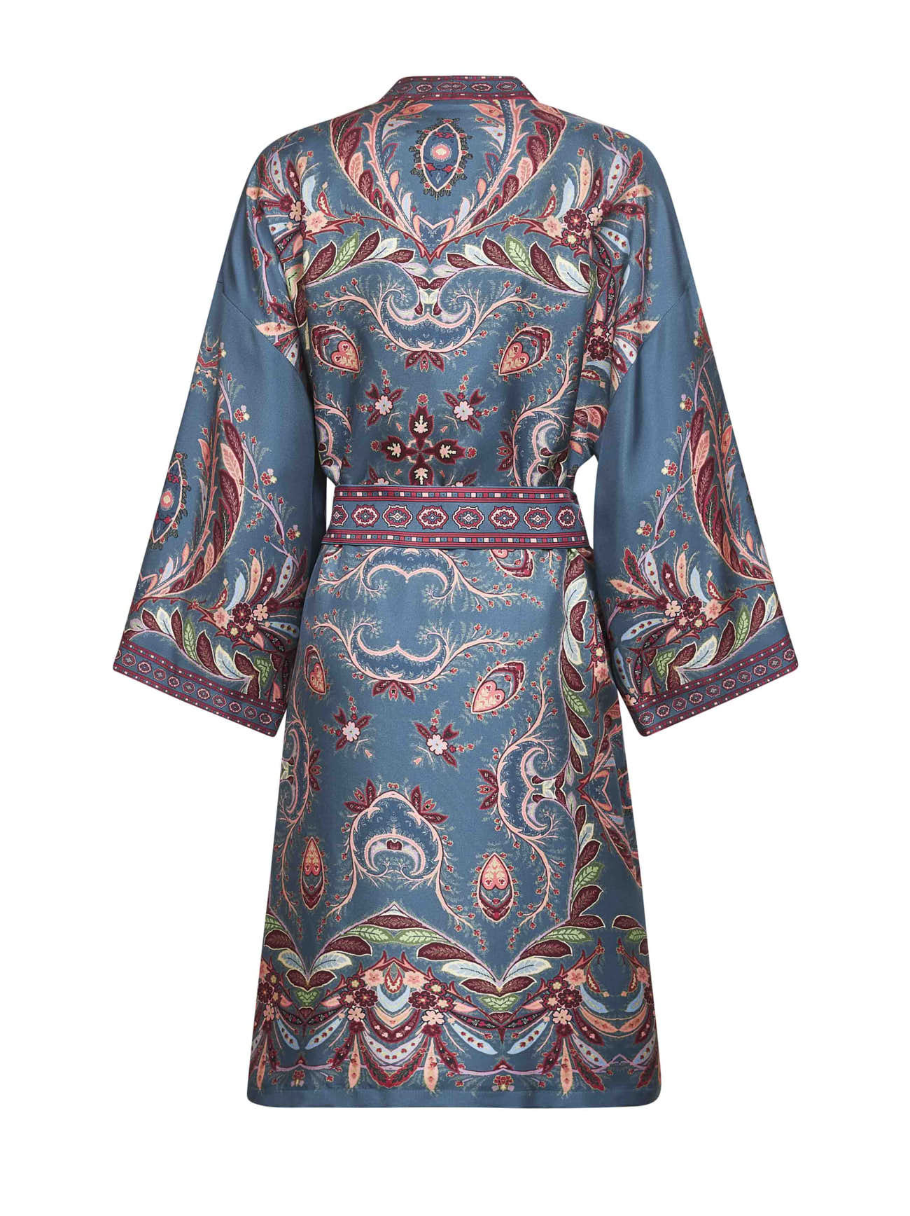 Blue printed silk twill long kesa - 2