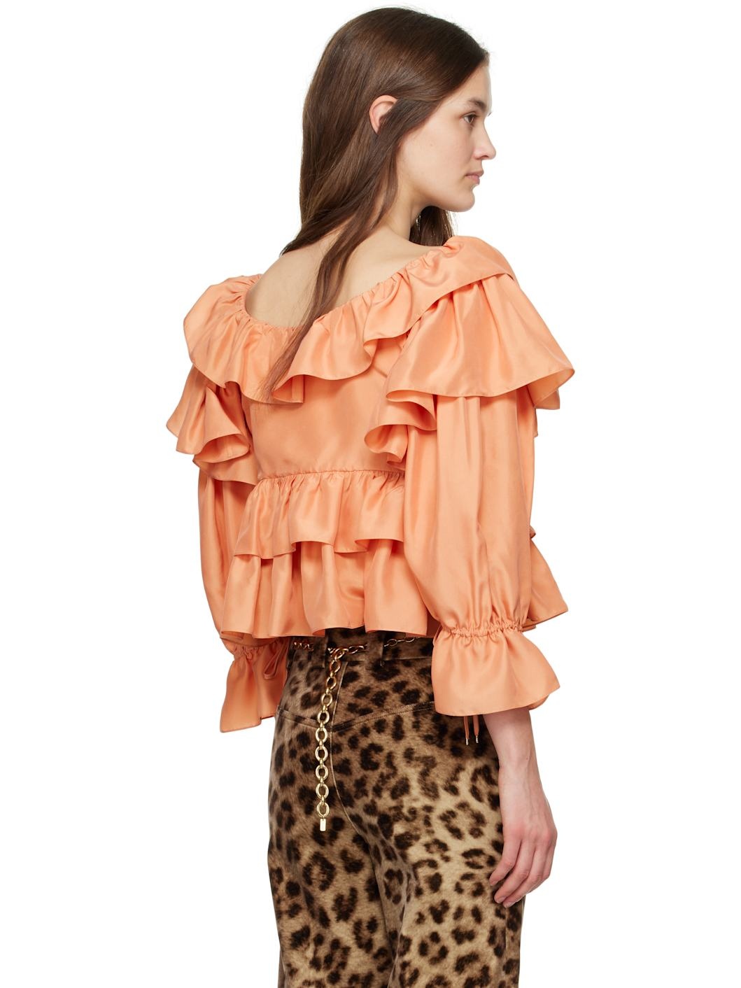 Orange Cropped Ruffle Blouse - 3
