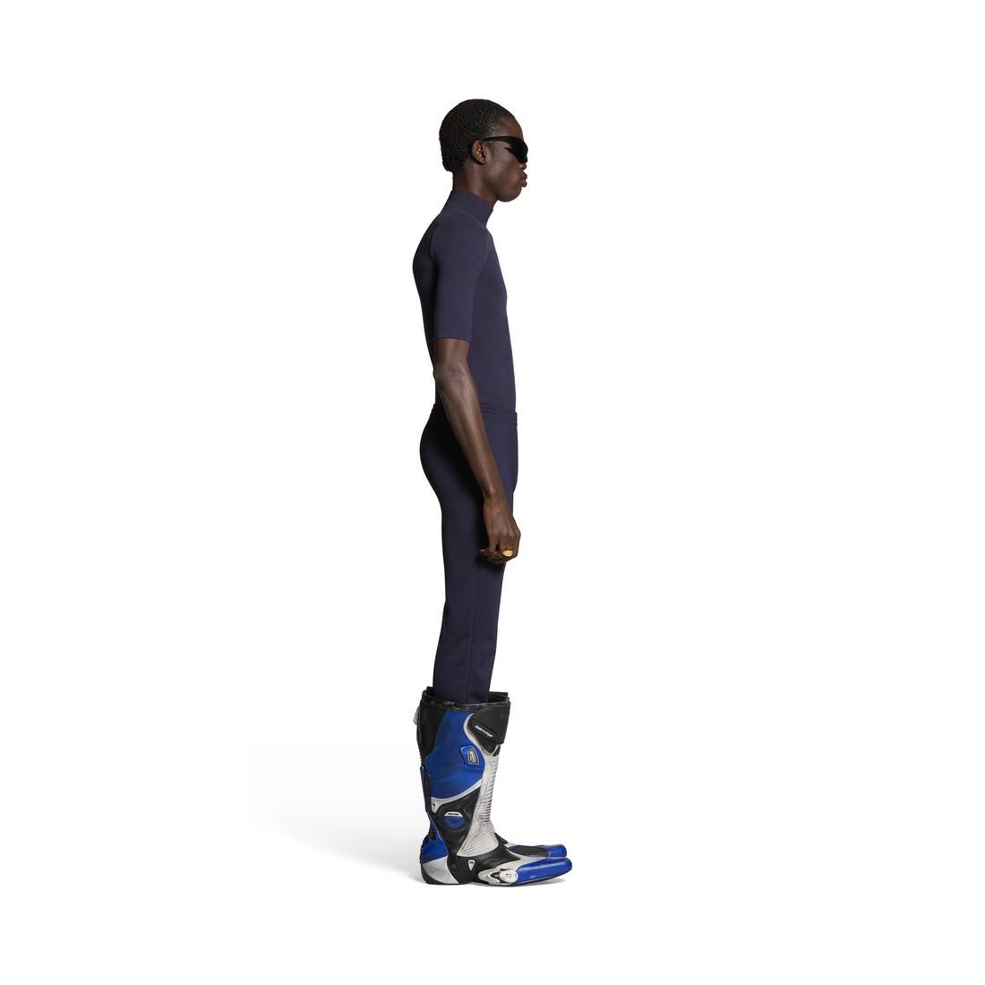 Low-waist Fitted Pants in Navy Blue - 3