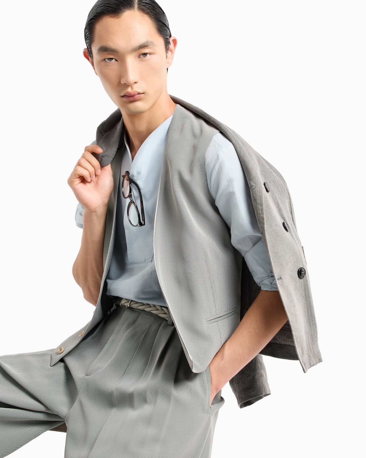 LINEN AND VISCOSE DOUBLE-BREASTED JACKET - 6