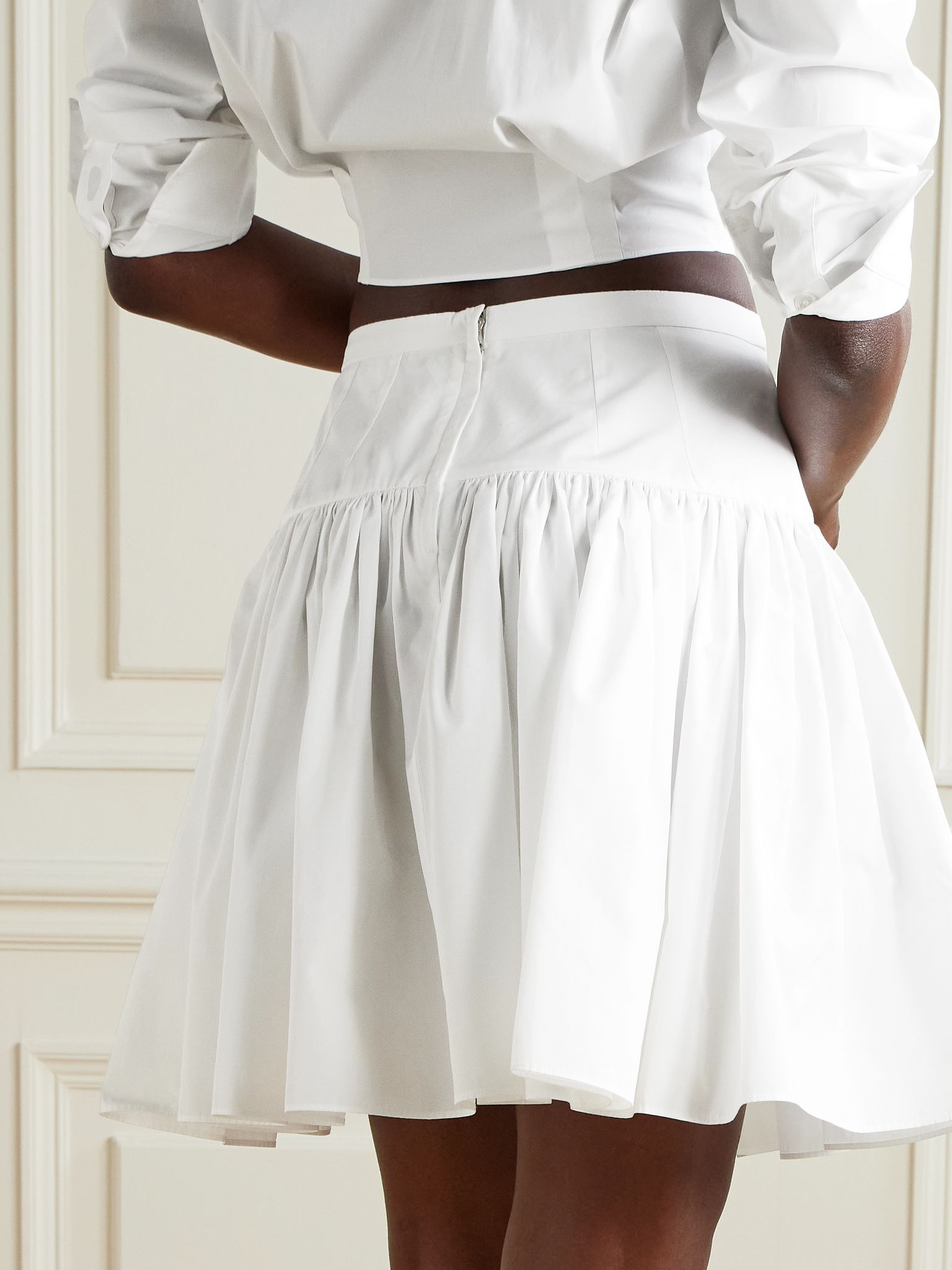 Pleated cotton-poplin mini skirt White - 3