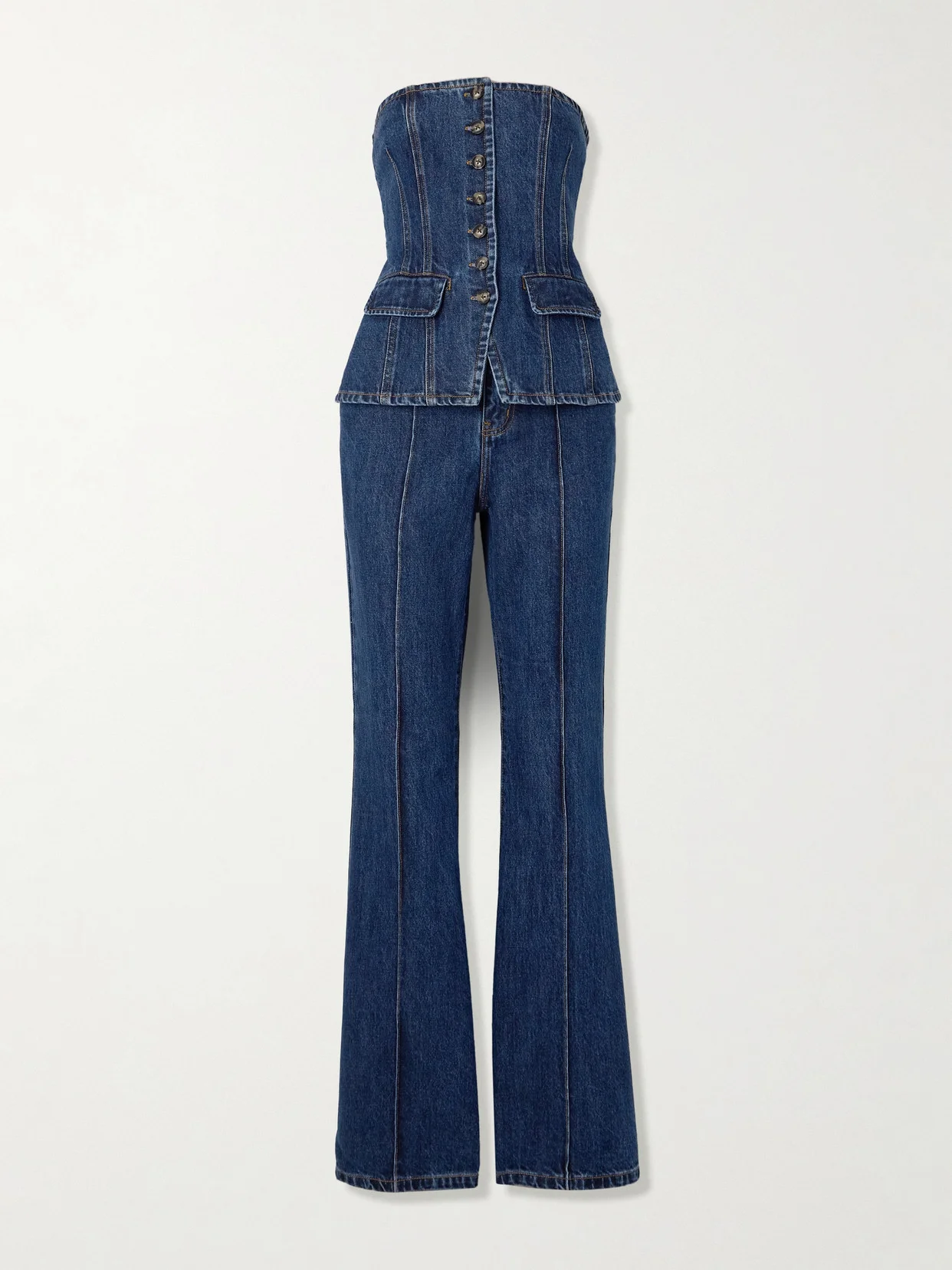 Convertible Strapless Denim Jumpsuit - 1