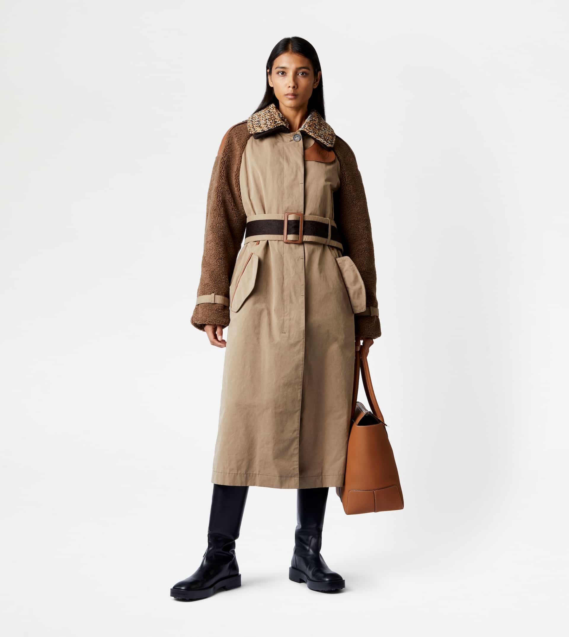 TRENCH COAT WITH LEATHER INSERTS - GREY - 2
