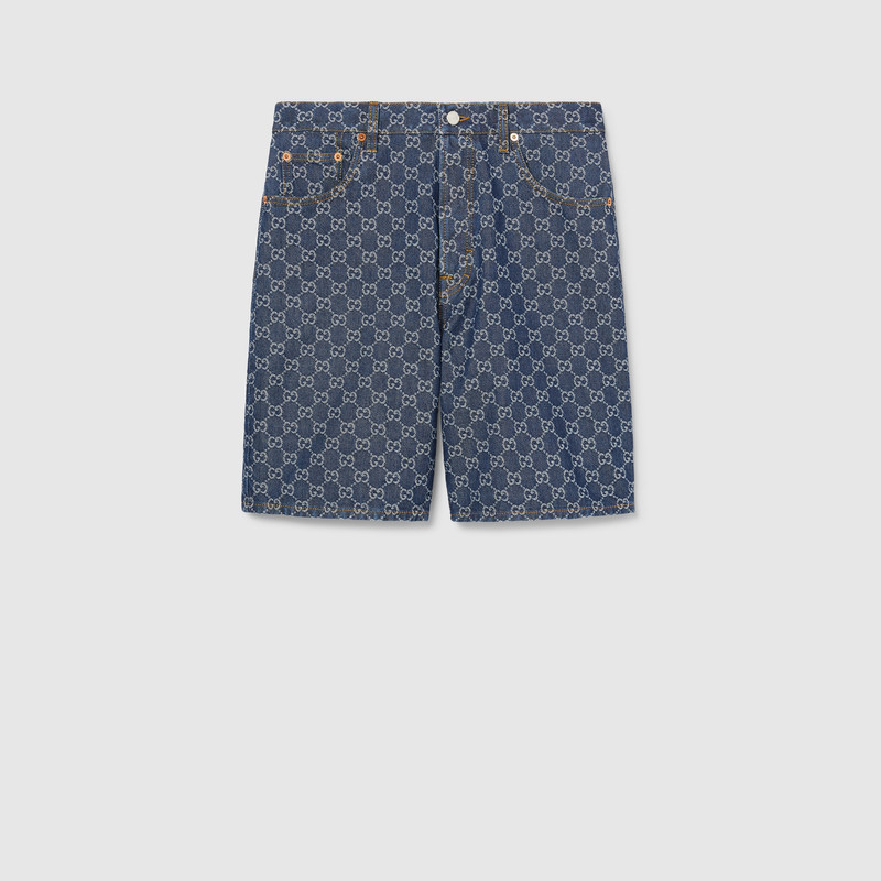 Low waist GG denim jacquard shorts 1