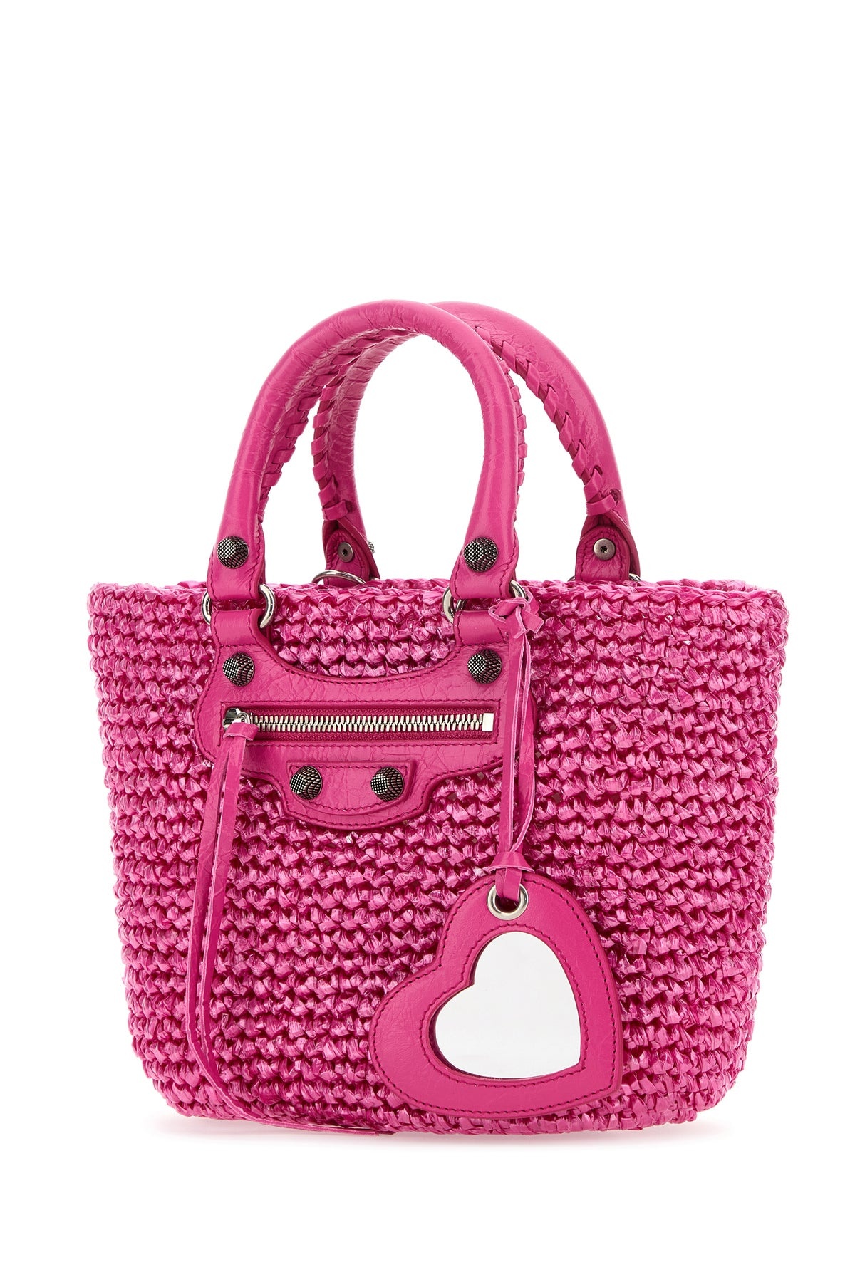 Fuchsia raffia small Le Cagole Panier handbag - 2