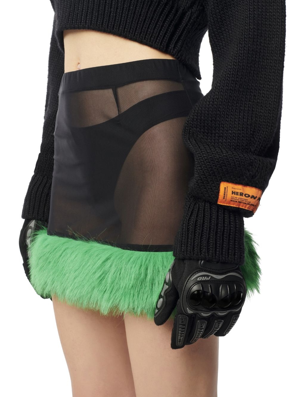 Faux Fur Mesh Miniskirt - 5