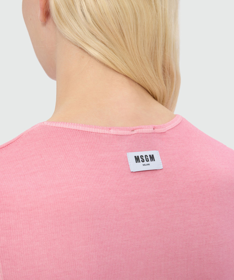 Pink short-sleeve viscose ribbed T-shirt 5