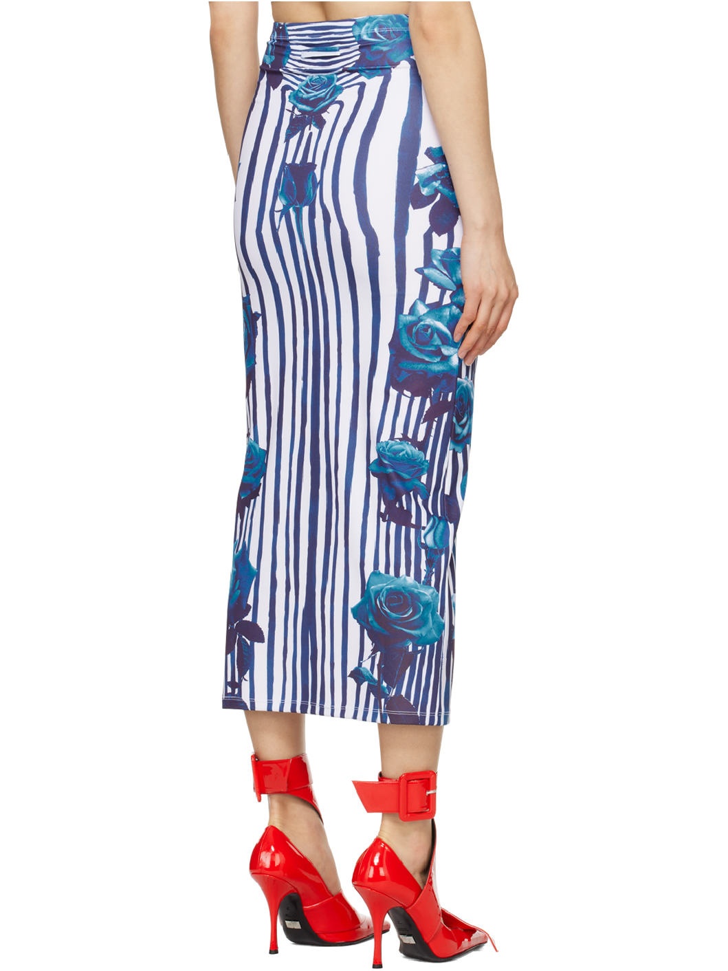White & Blue Flower Body Morphing Maxi Skirt - 3