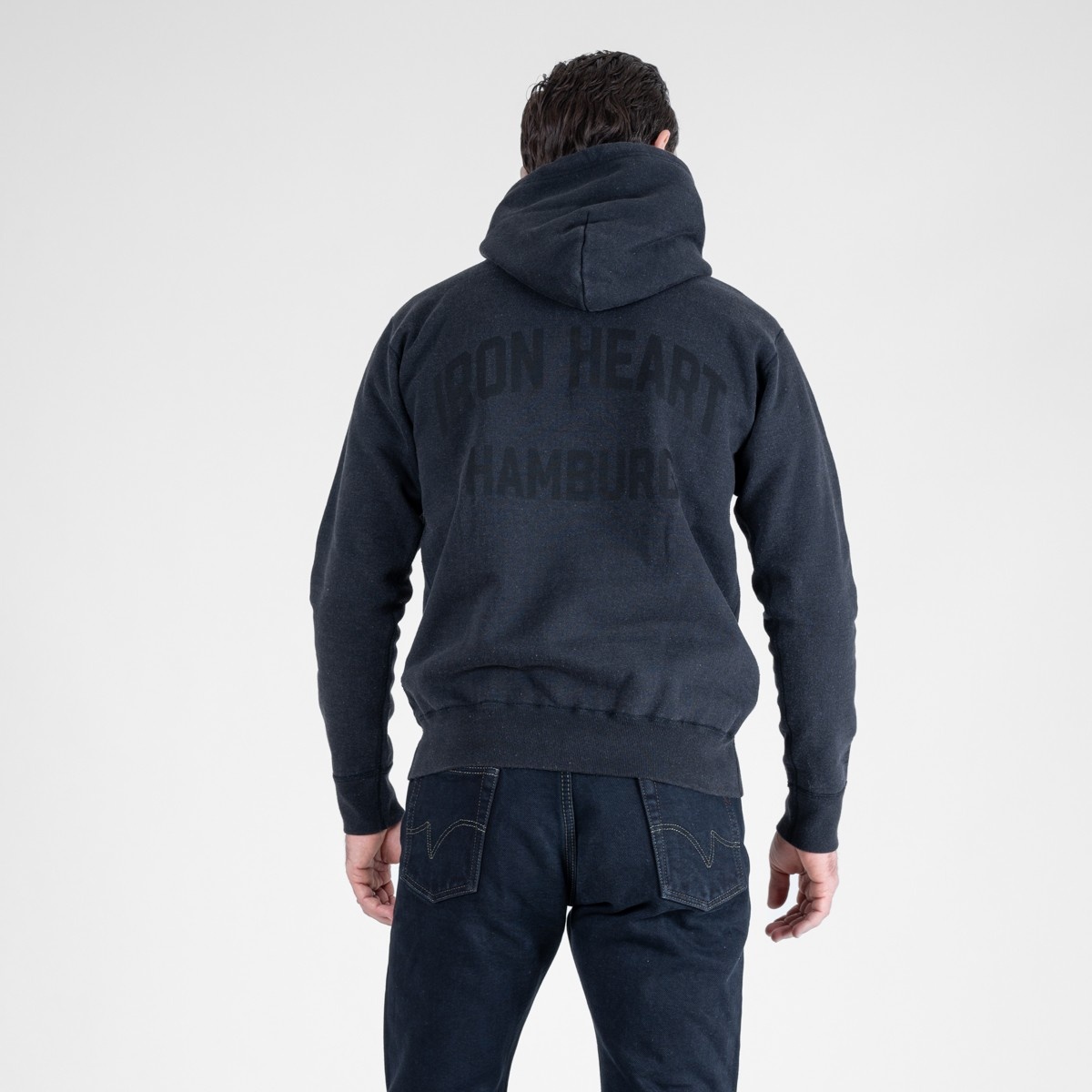 IHSW-HAM-BLK 14oz Ultra Heavyweight "Iron Heart Hamburg" Hooded Sweat – Vintage Black - 3