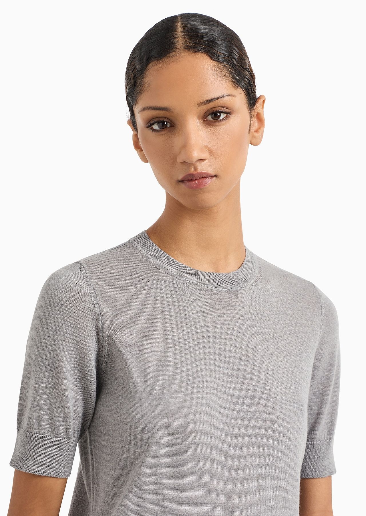 Short-sleeved jumper in plain-knit pure virgin wool - 5