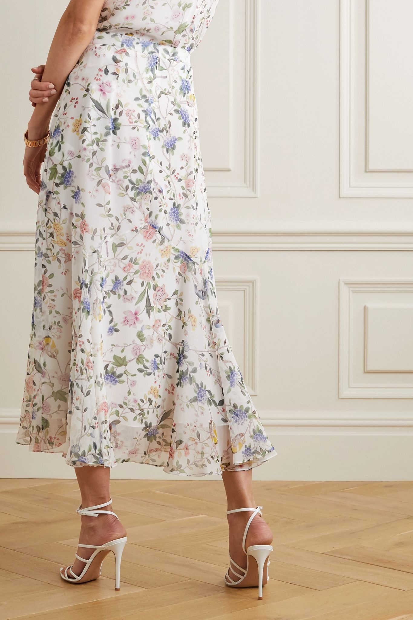 Shea printed silk-voile midi skirt  - 4