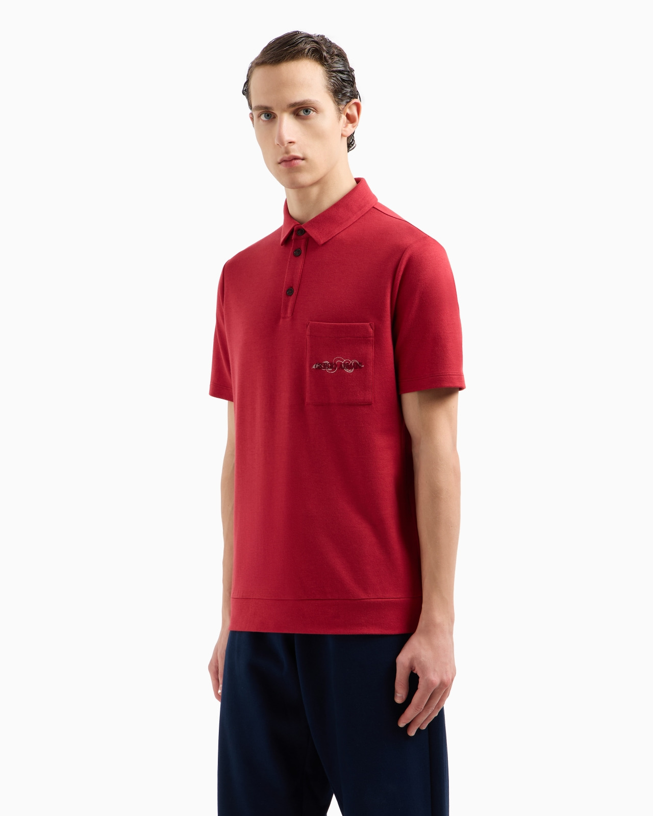 SHORT-SLEEVED COTTON AND SILK POLO SHIRT - 4