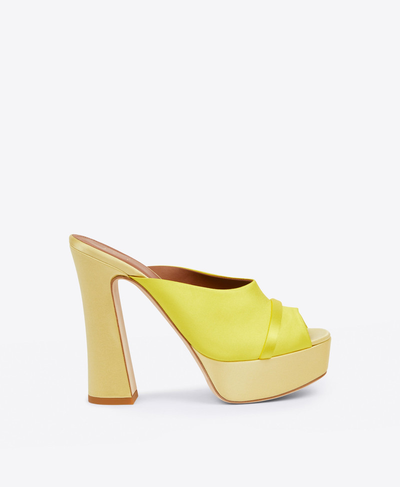 Yasmin 125 - Yellow Satin Block Mules 1