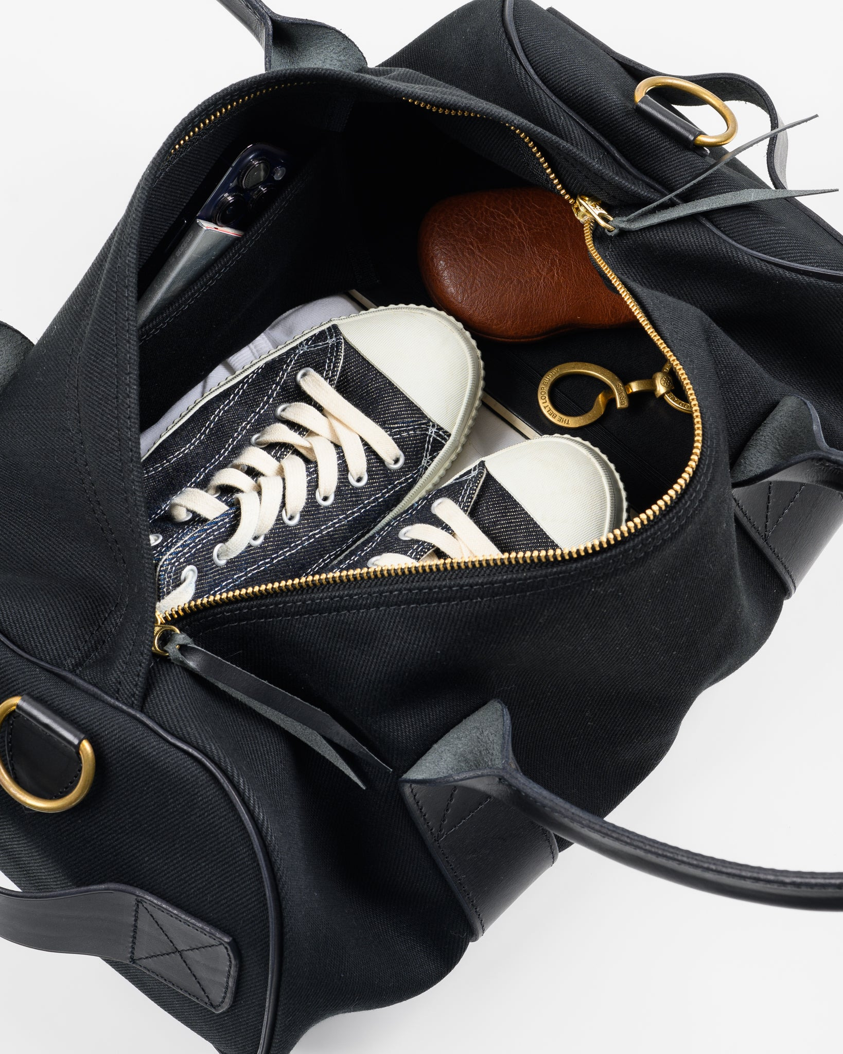 IHE-24-BLK 21oz Denim and Buttero Leather Holdall - Superblack - 5