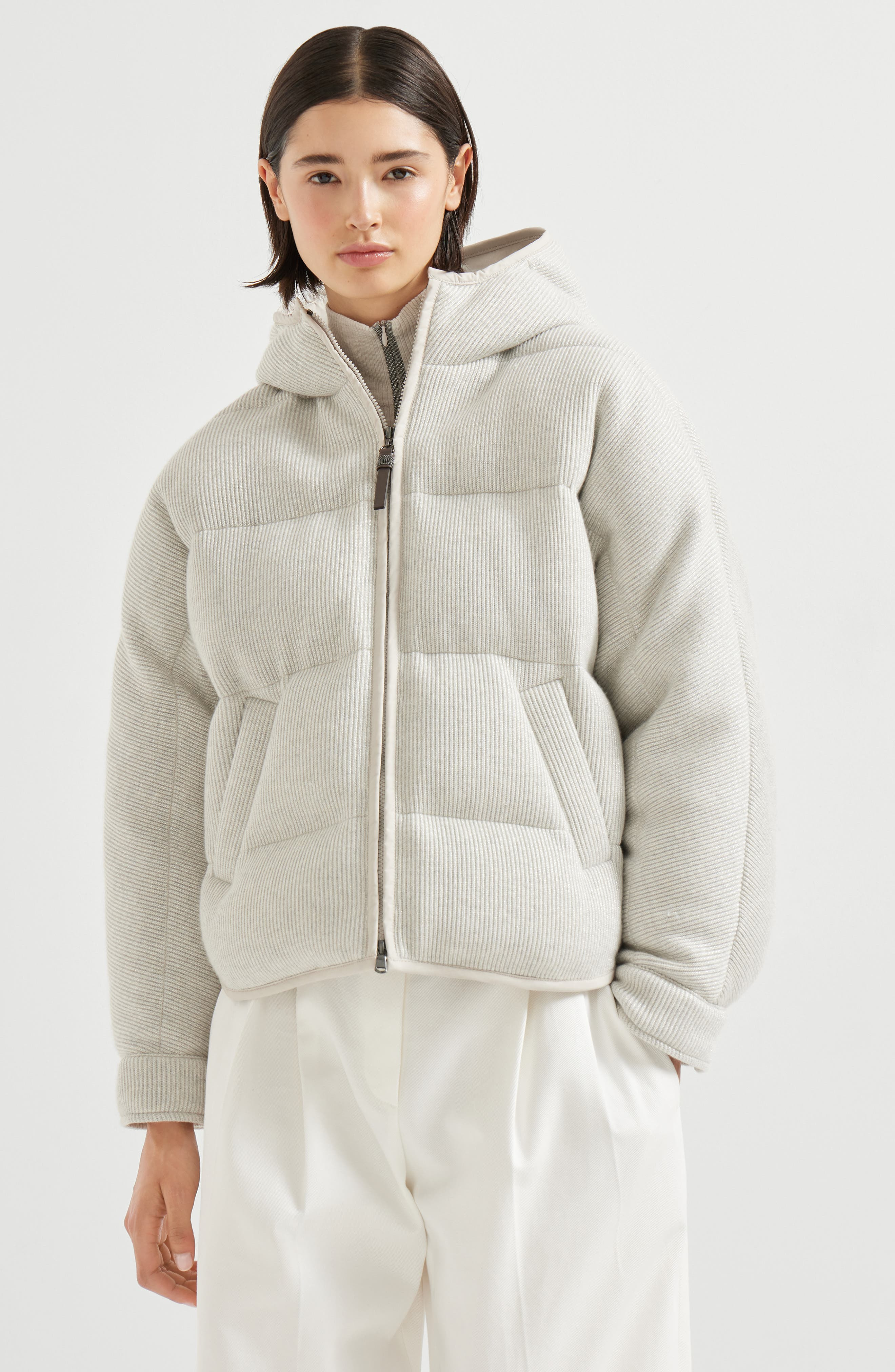 Brunello Cucinelli English rib knit down vest in Silver at Nordstrom - 2