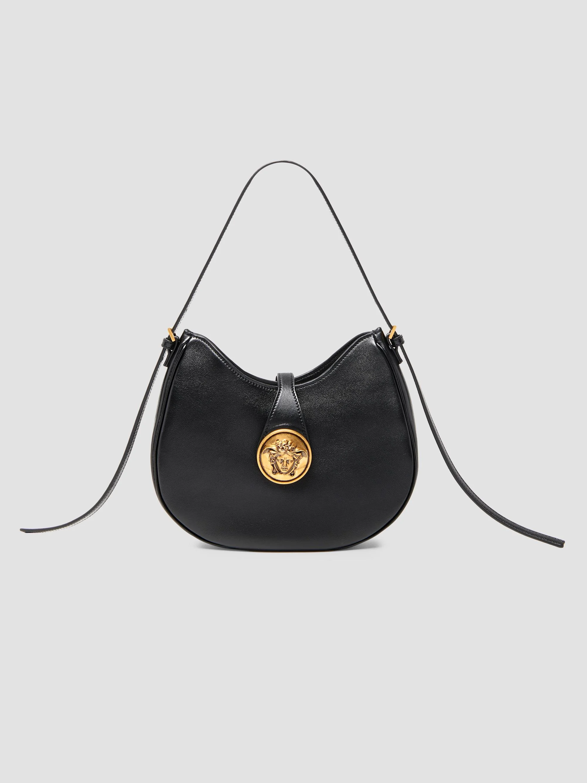 Women's Medusa Small Leather Hobo Bag - Black Gold - 1