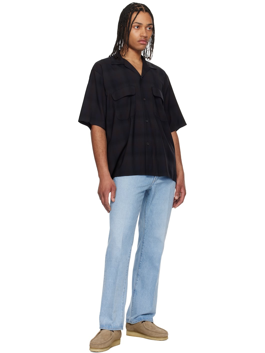 Navy & Black Open Collared S/S Shirt - 4